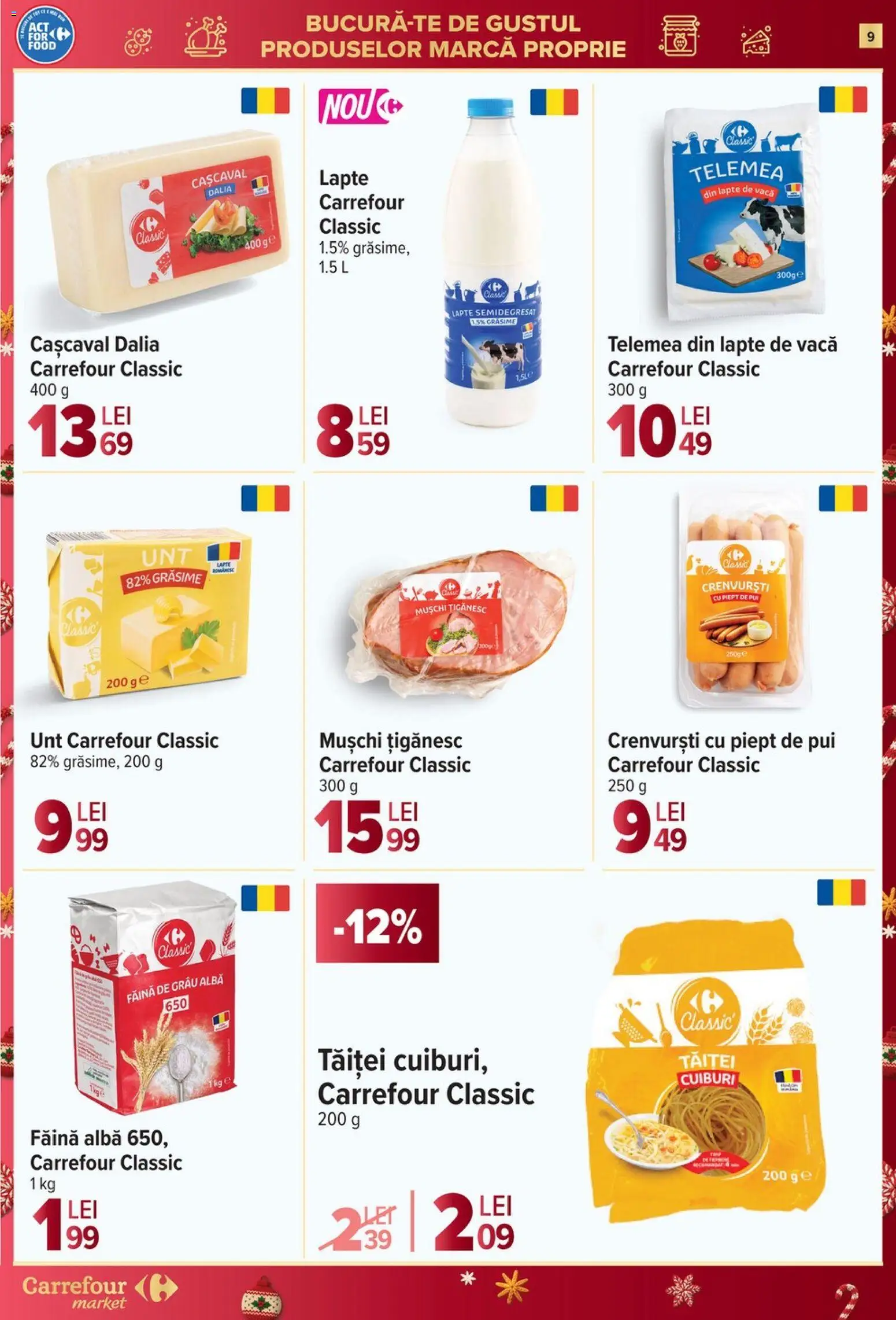 Noul catalog Carrefour – valabil de la 26.11.2025 | Pagină: 9 | Produse: Cașcaval, Crenvurști, Lapte, Unt