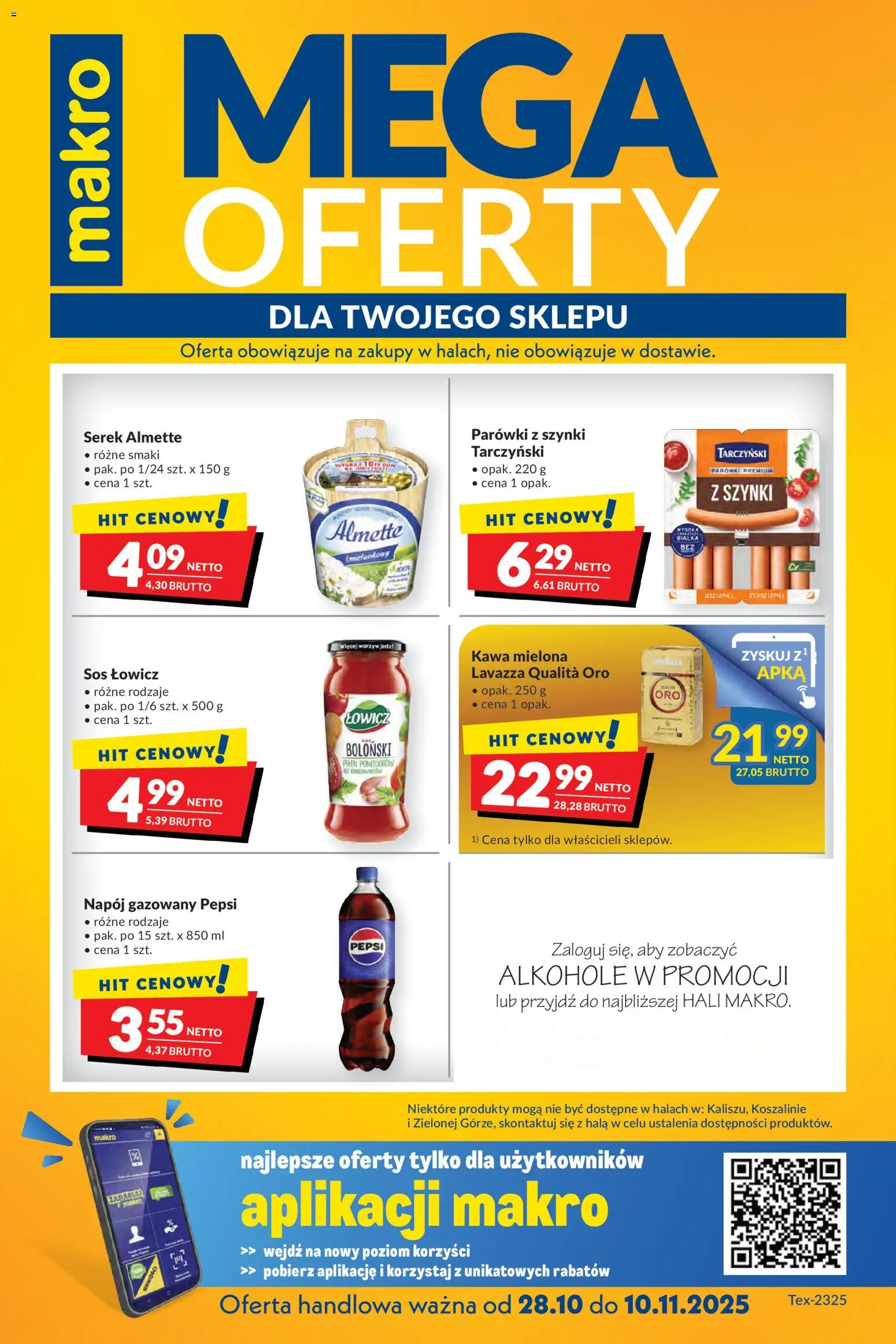 Makro Gazetka - Mega oferty dla Twojego Sklepu od 28.10.2025 | Strona: 1 | Produkty: Serek, Parówki z szynki, Pepsi, Parówki
