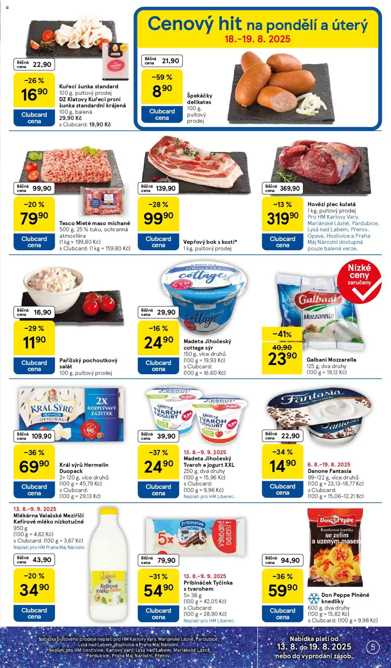 Tesco leták - Hypermarket od 13.08.2025 | Strana: 5 | Produkty: Mléko, Pribináček, Hermelín, Cottage