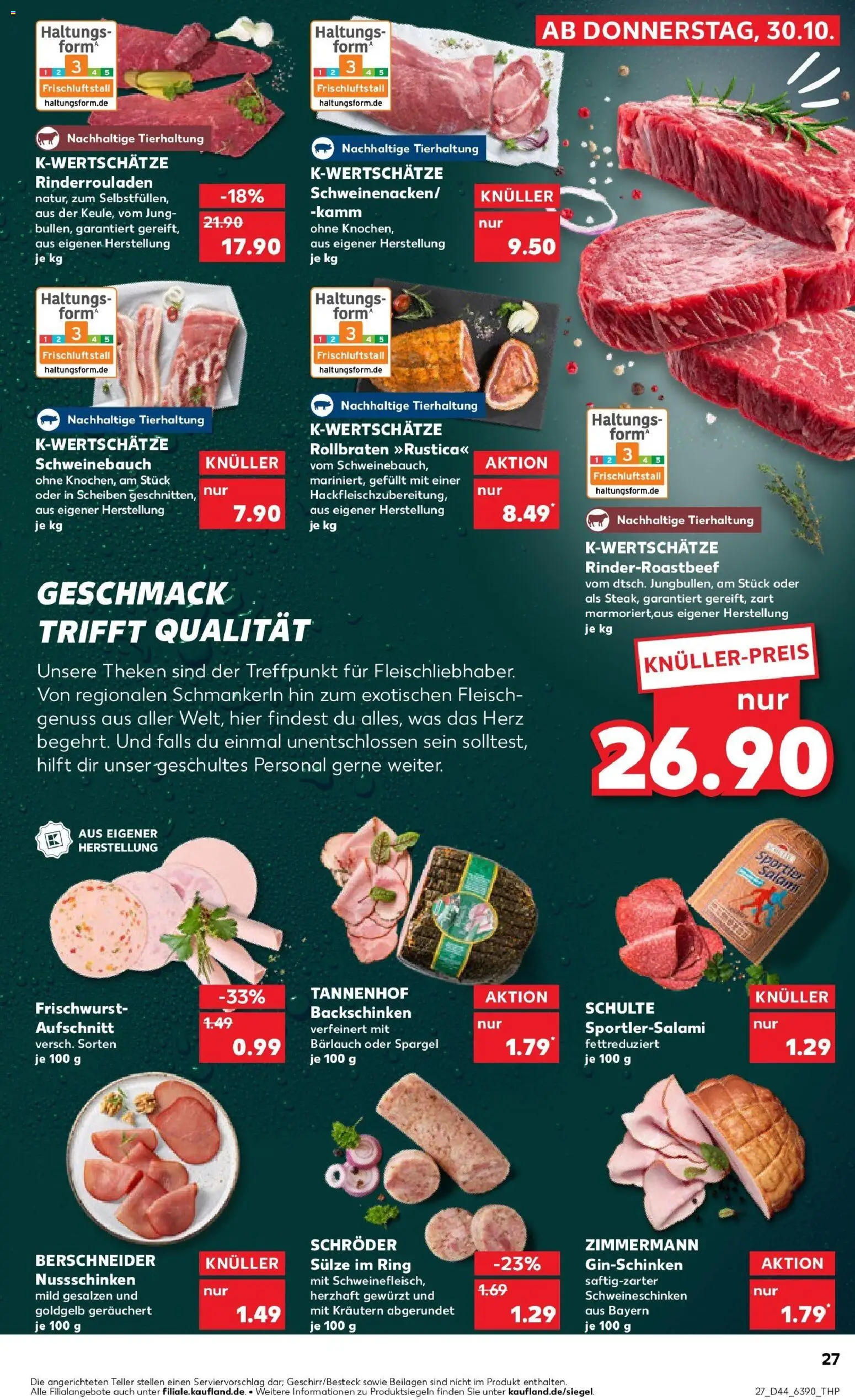 Kaufland prospekt Metzingen	 – gültig ab 30.10.2025 | Seite: 27 | Produkte: Rinderrouladen, Schweinebauch, Spargel, Fleisch