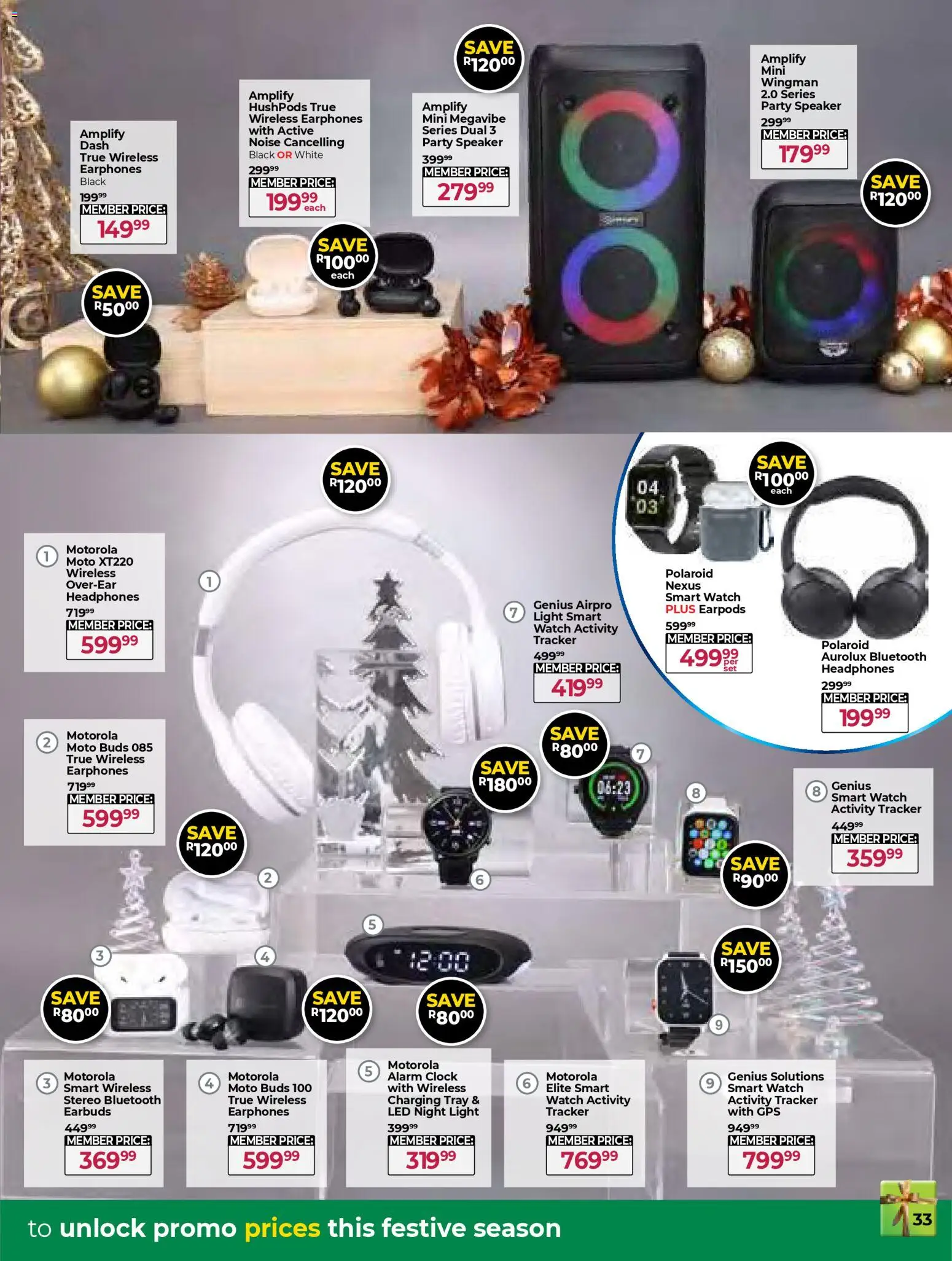 New Dis-Chem catalogue – valid from 25.11.2025 | Page: 33 | Products: Earphones, Speaker, Light, Clock