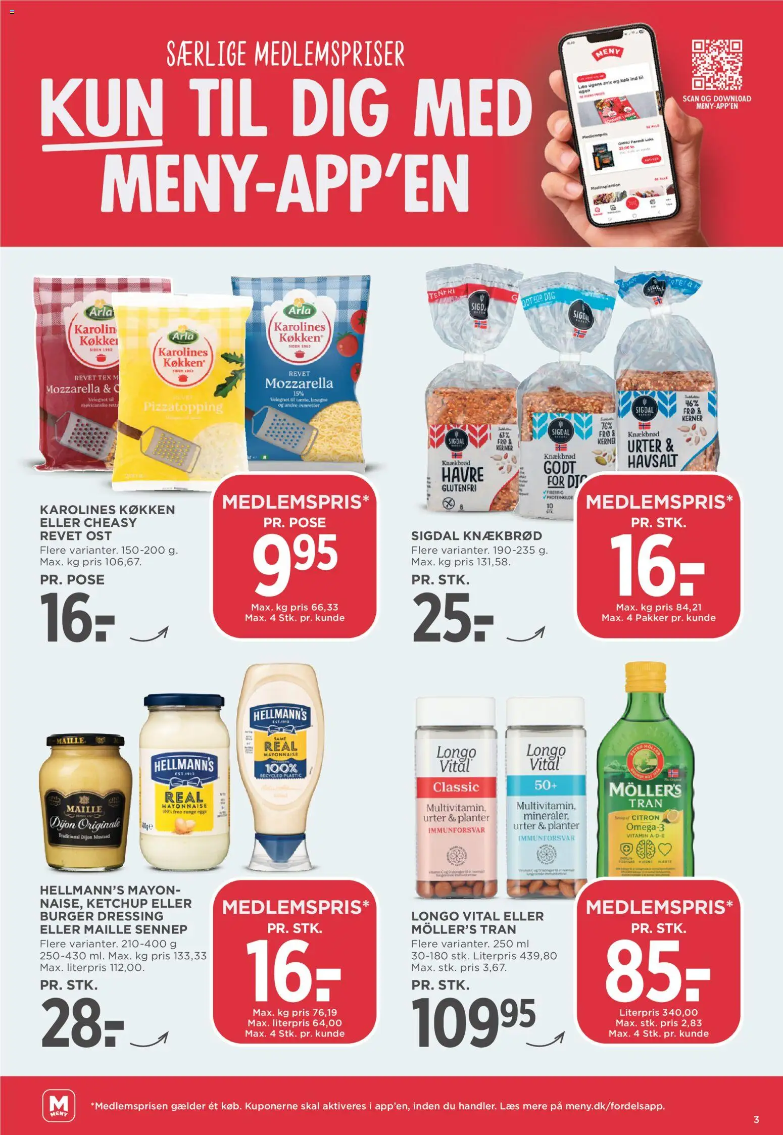 Meny tilbudsavis – gyldig fra 16.01.2026 | Side: 3 | Produkter: Ost, Ketchup, Dressing, Carpete