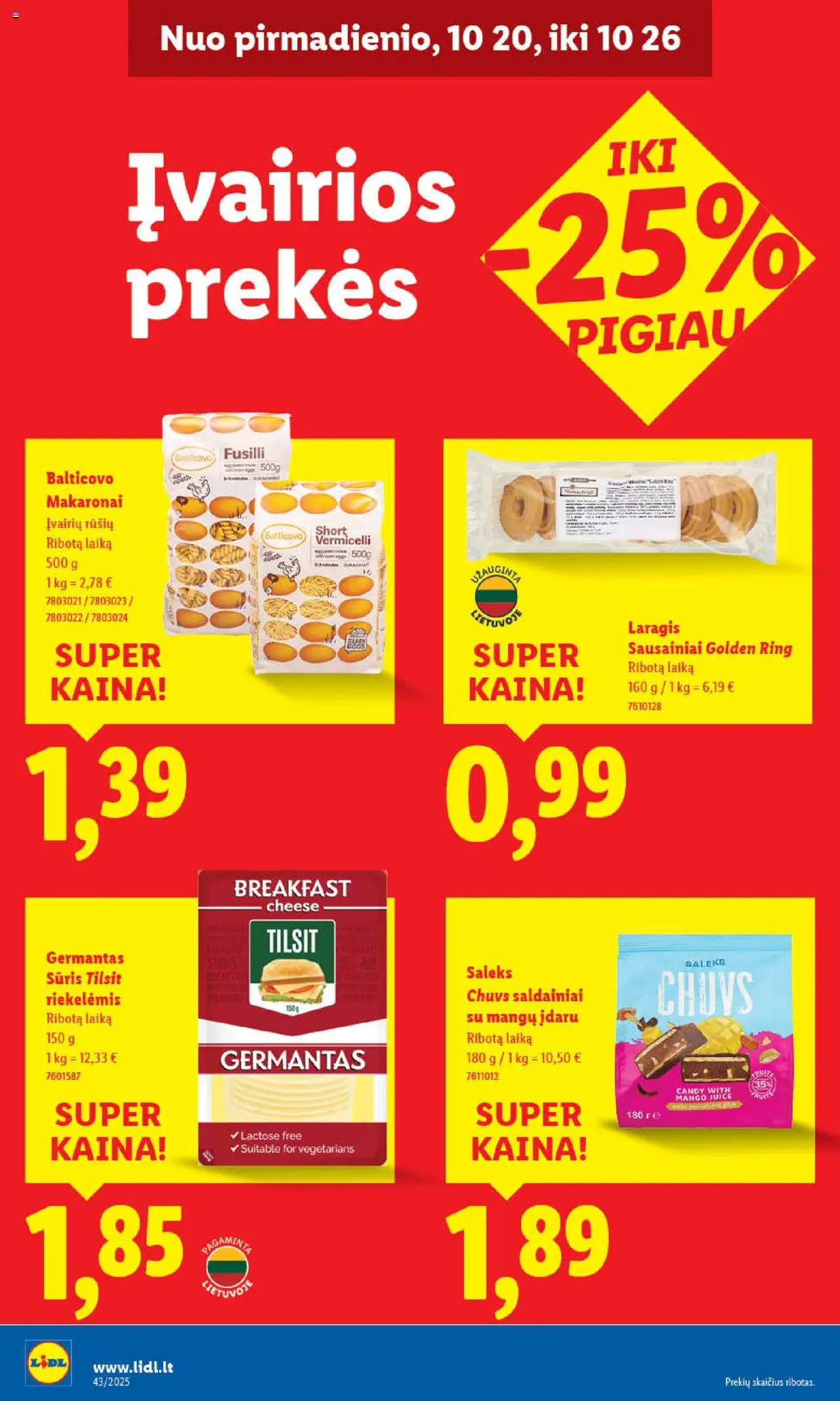 LIDL akcijos nuo 20.10.2025 | Puslapis: 42 | Prekių: Sausainiai, Sūris, Saldainiai, Makaronai