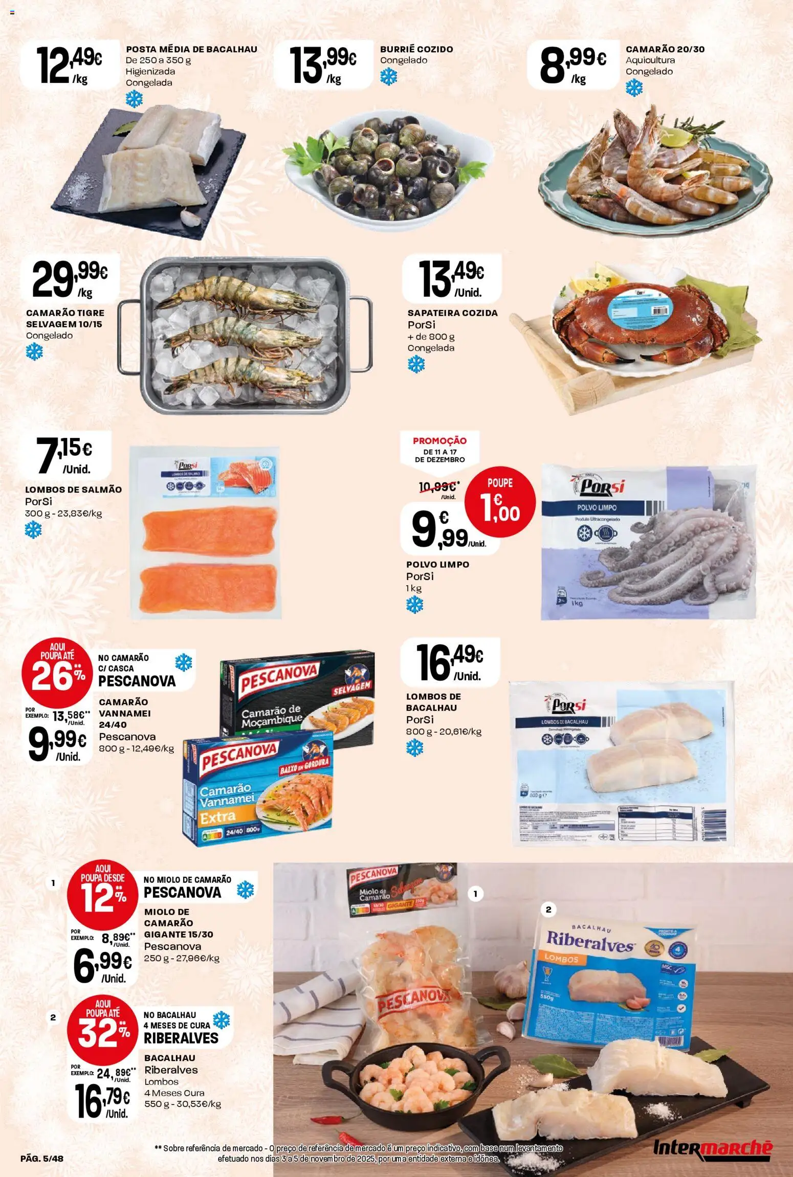 Intermarché folheto │ válido de 11.12.2025 | Página: 5 | Produtos: Bacalhau, Polvo, Camarão, Sapateira