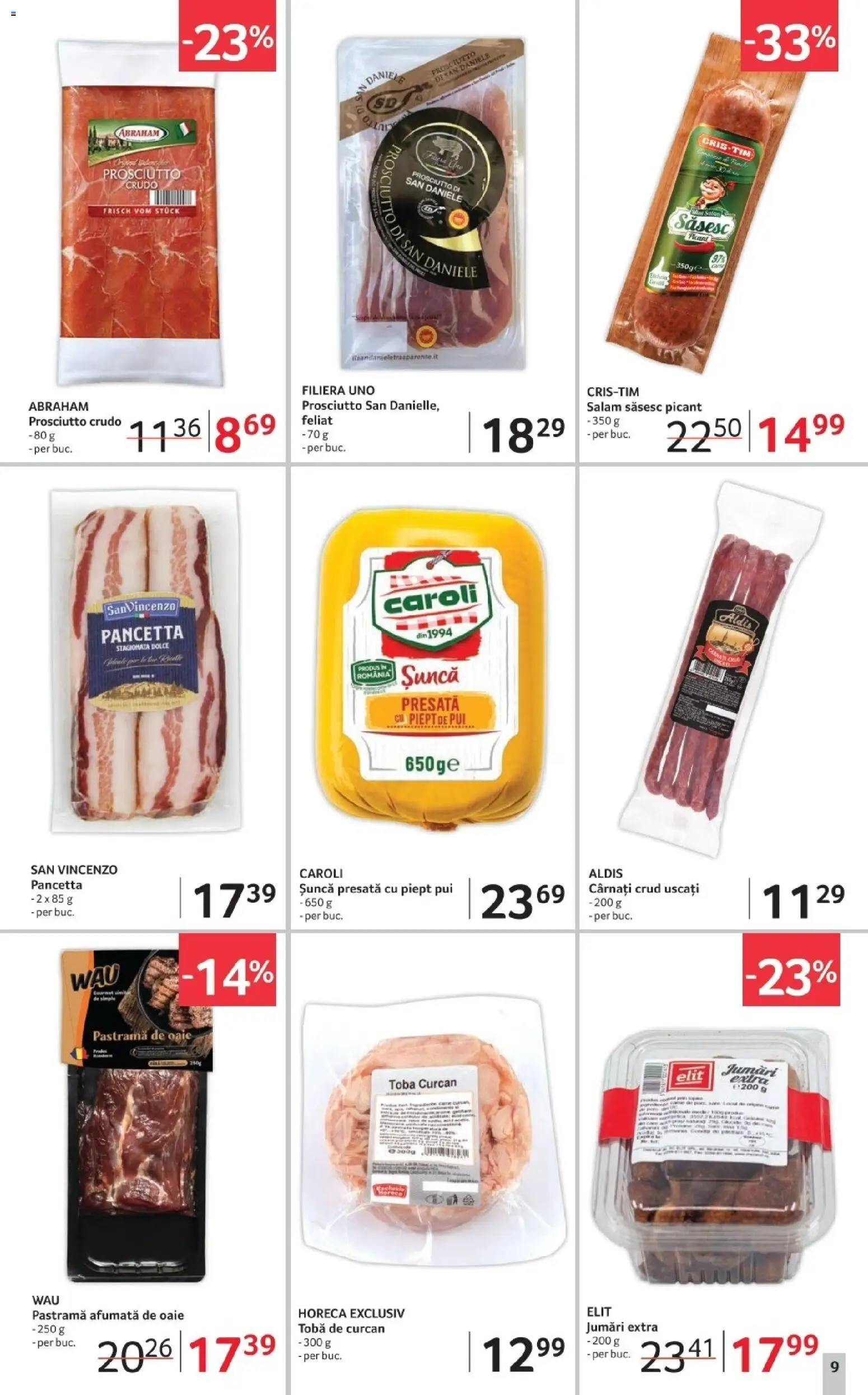 Noul catalog Selgros – valabil de la 12.12.2025 | Pagină: 9 | Produse: Hacıyatmaz Kedi Oyuncağı, Salam, Șuncă, Cârnați