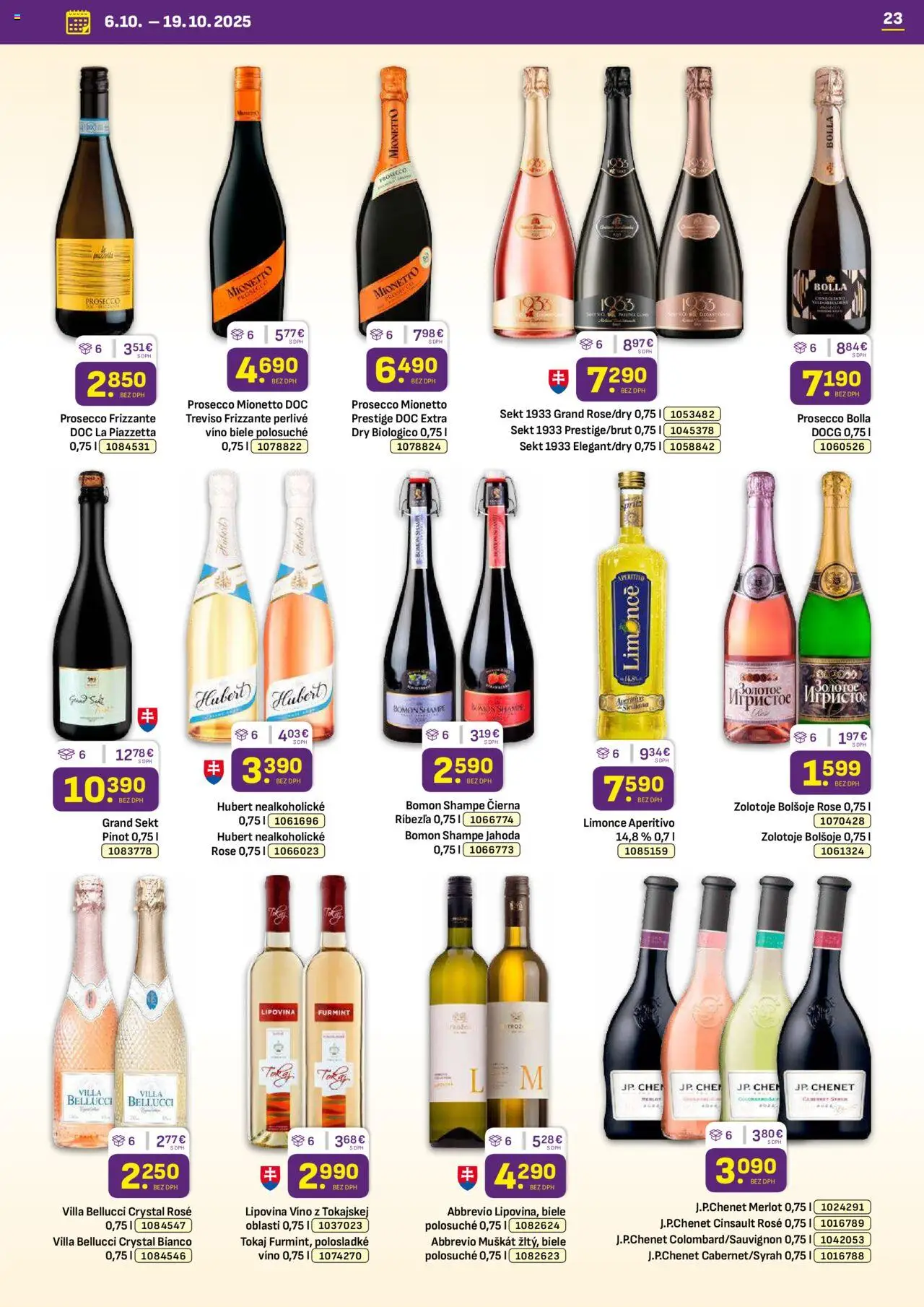 Nové Libex akcie – leták je platný od 06.10.2025 | Strana: 23 | Produkty: Víno, Prosecco, Kôš