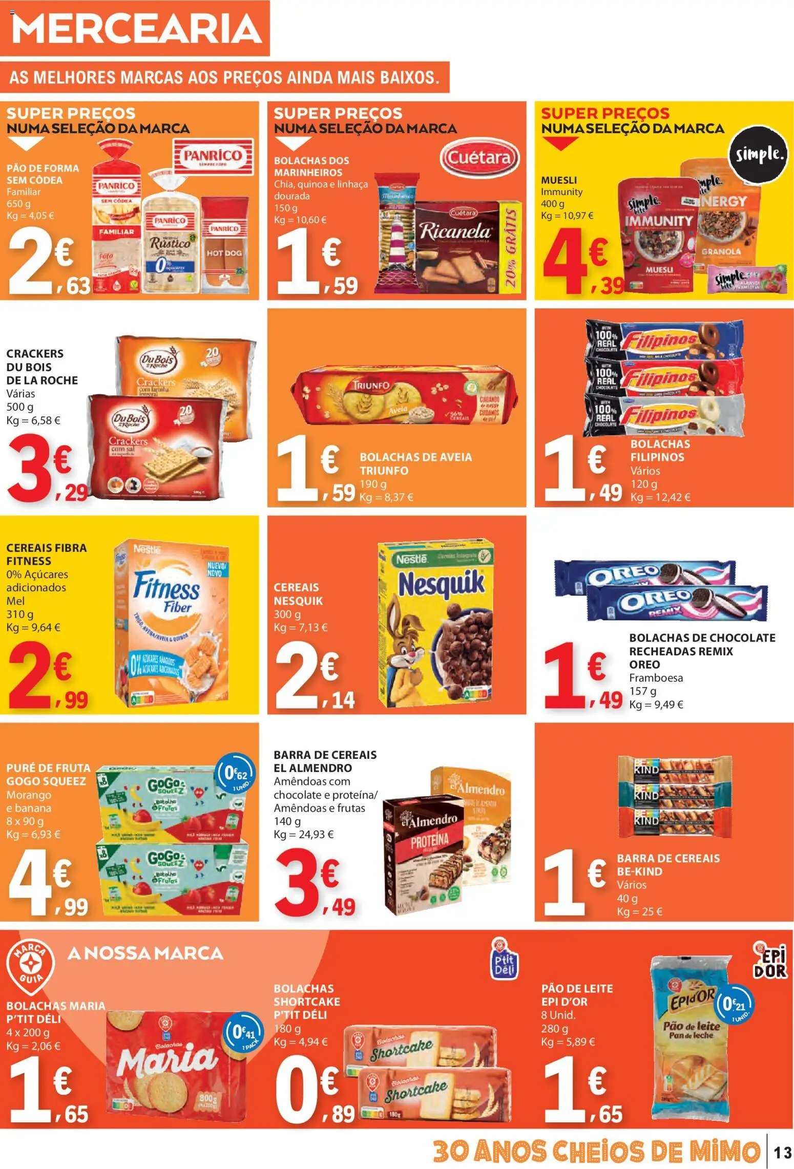 E.Leclerc folheto │ válido de 12.02.2026 | Página: 13 | Produtos: Aveia, Dourada, Bolachas, Chocolate