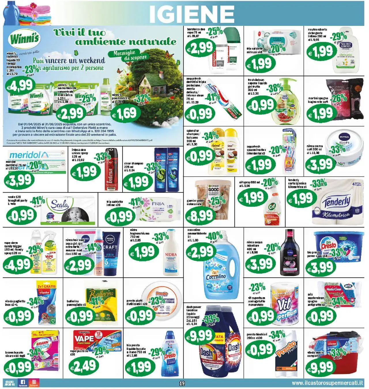 Volantino Il Castoro del 25.07.2025 | Pagina: 19 | Prodotti: Shampoo, Carta igienica, Ammorbidente, Intimo