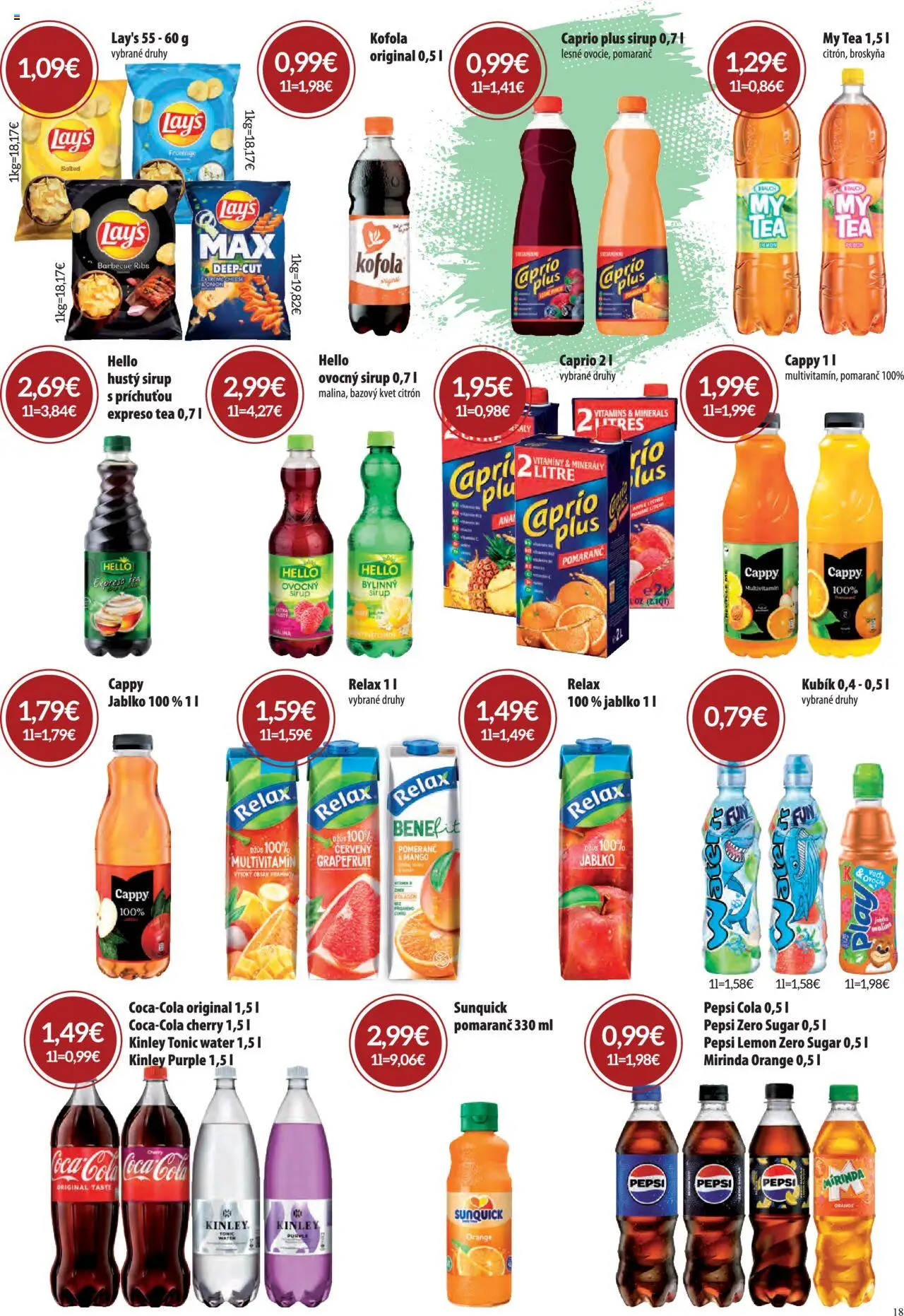Sintra leták │ platný od 07.08.2025 | Strana: 18 | Produkty: Džús, Pepsi, Mirinda, Cola