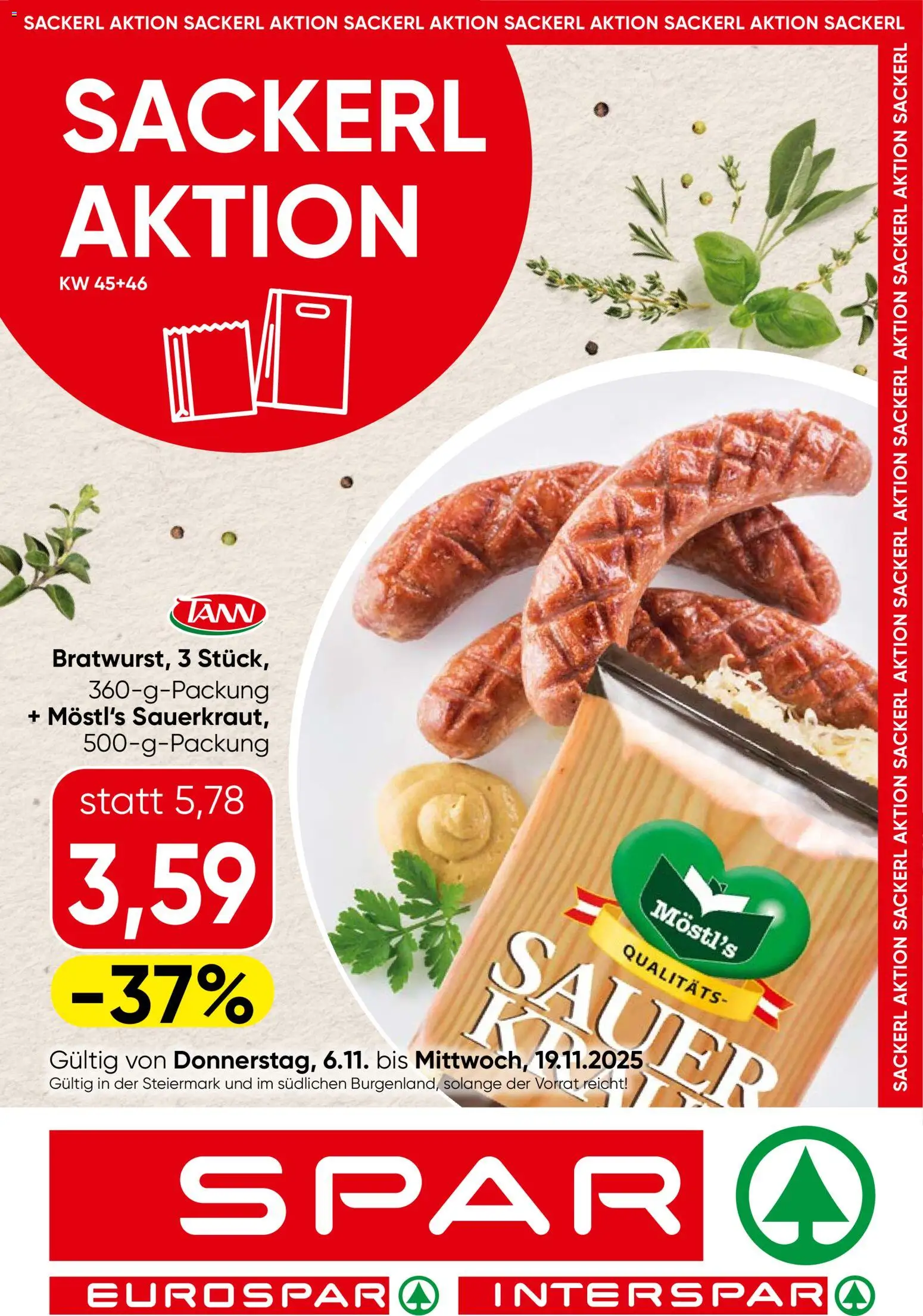 Spar Sackerlaktion - Steiermark  gültig ab 06.11.2025 | Seite: 1