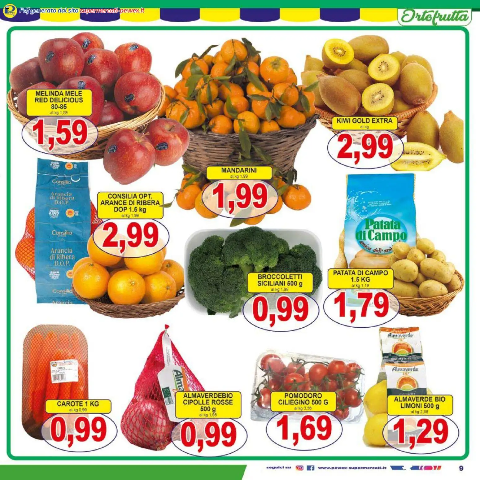 Volantino Pewex del 07.01.2026 | Pagina: 9 | Prodotti: Kiwi, Mandarini, Pomodoro, Arancia