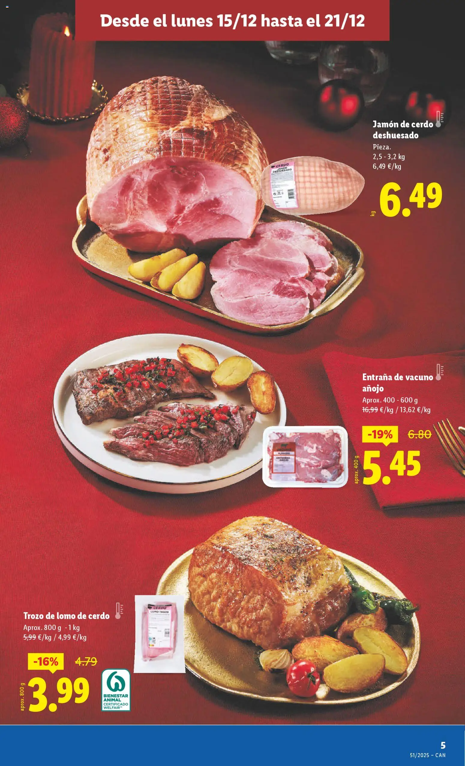 Lidl -Canarias │ válido desde el 15.12.2025 | Página: 5 | Productos: Jamón, Cerdo