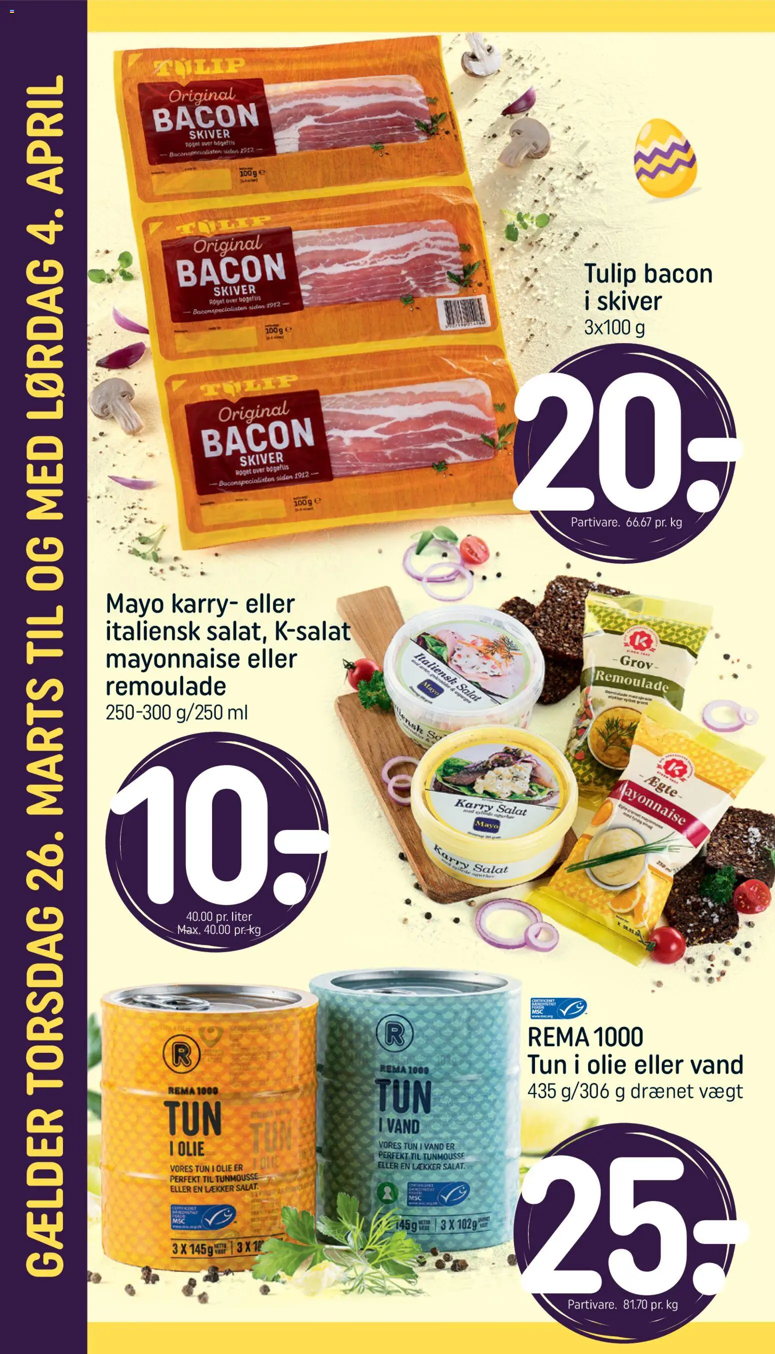 Rema 1000 tilbudsavis – gyldig fra 26.03.2026 | Side: 4 | Produkter: Olie, Salat, Tun, Remoulade