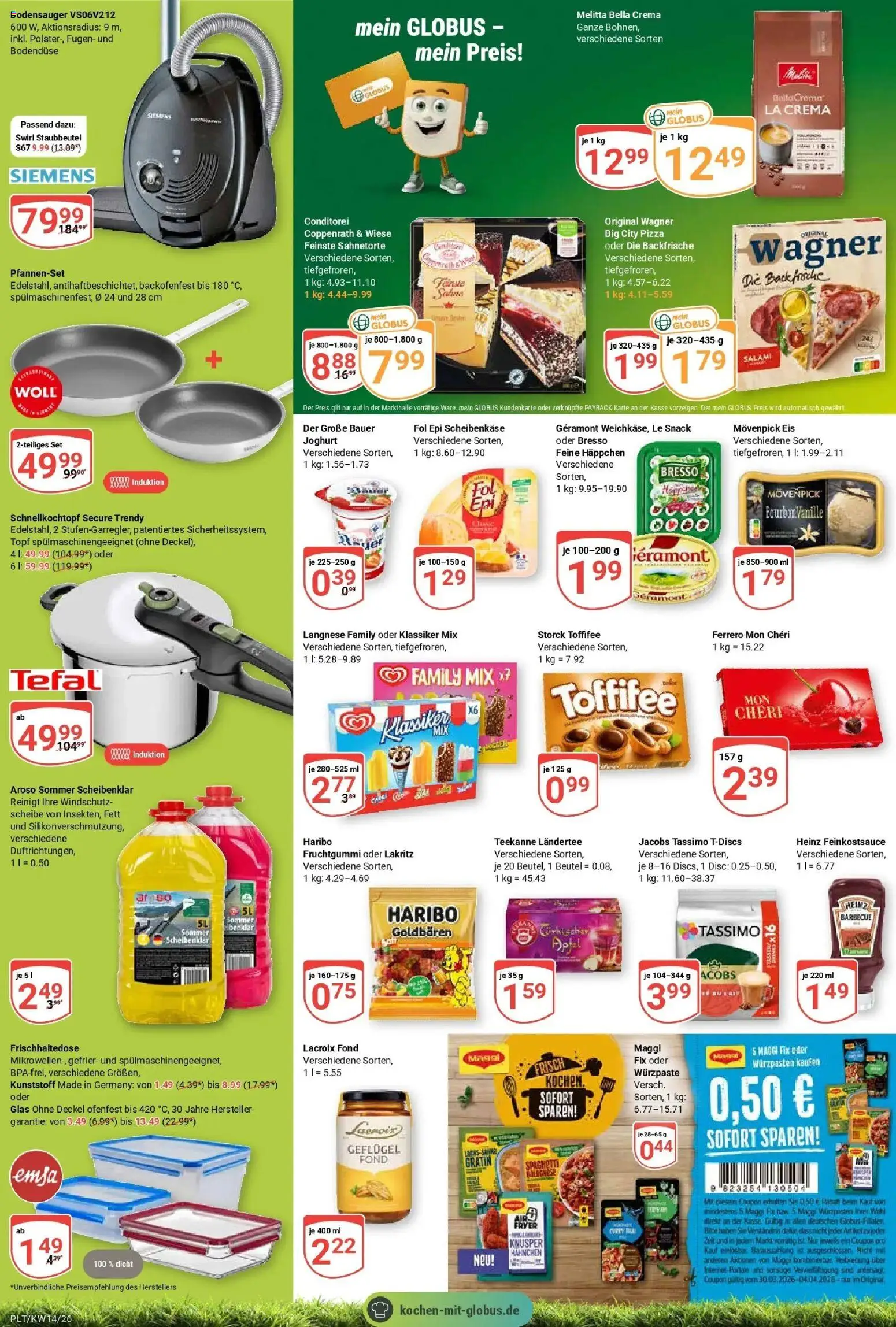 Globus prospekt Plattling	 – gültig ab 30.03.2026 | Seite: 8 | Produkte: Siemens, Maggi, Pizza, Bourbon