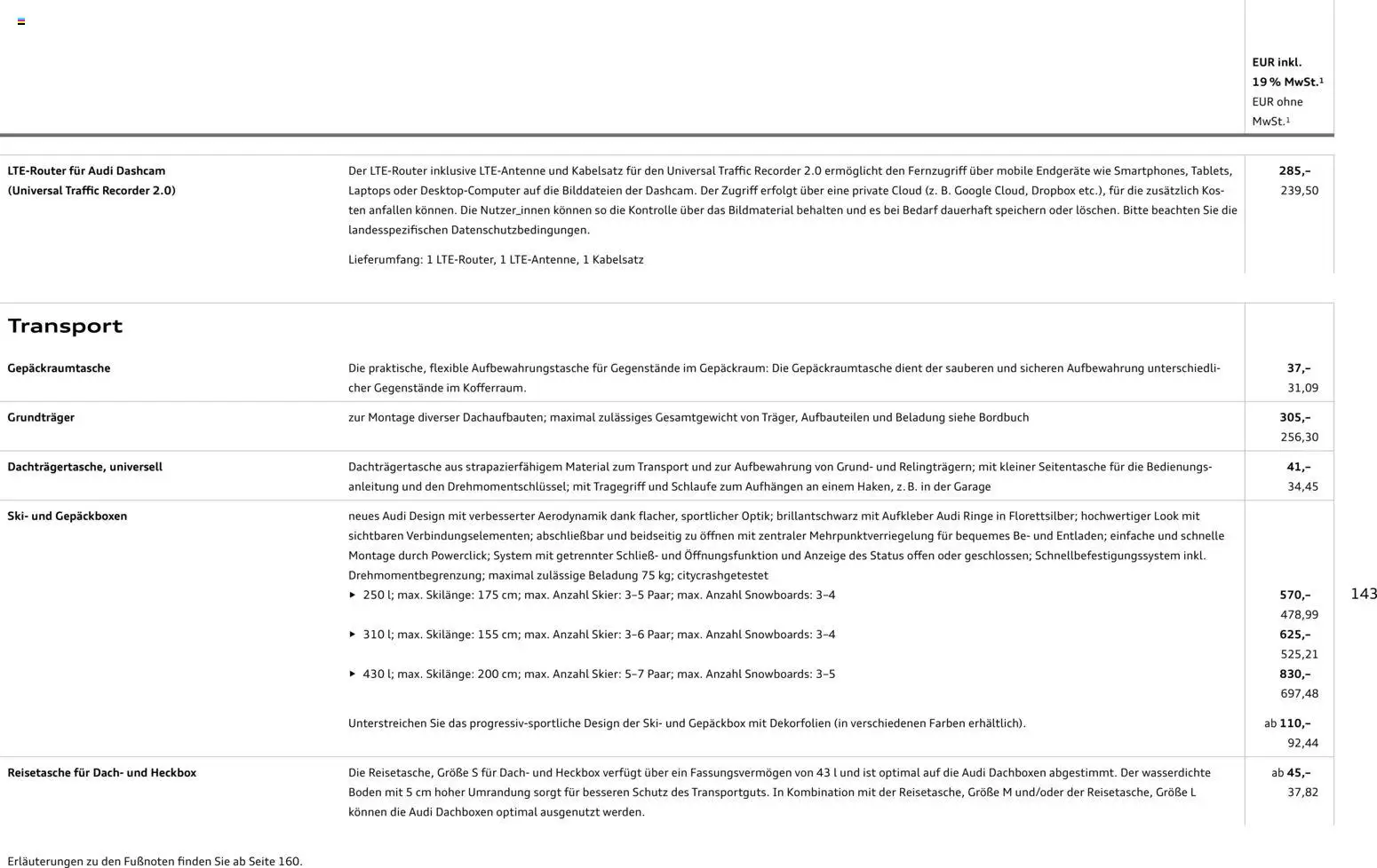 Audi A3 – gültig ab 28.10.2025 | Seite: 143 | Produkte: Ski, Reisetasche