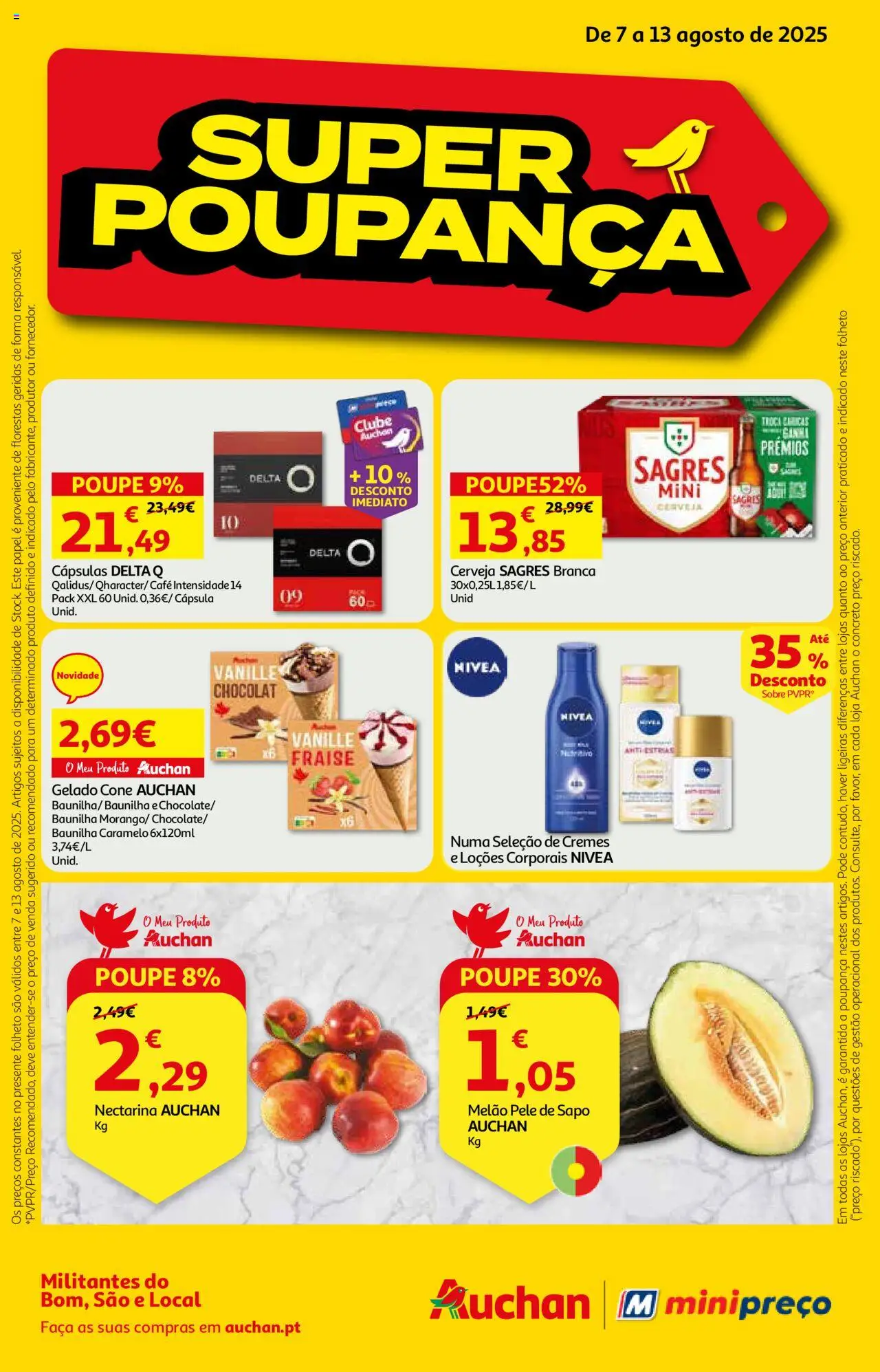Auchan folheto │ válido de 07.08.2025 | Página: 1 | Produtos: Delta q, Gelado, Café, Cerveja
