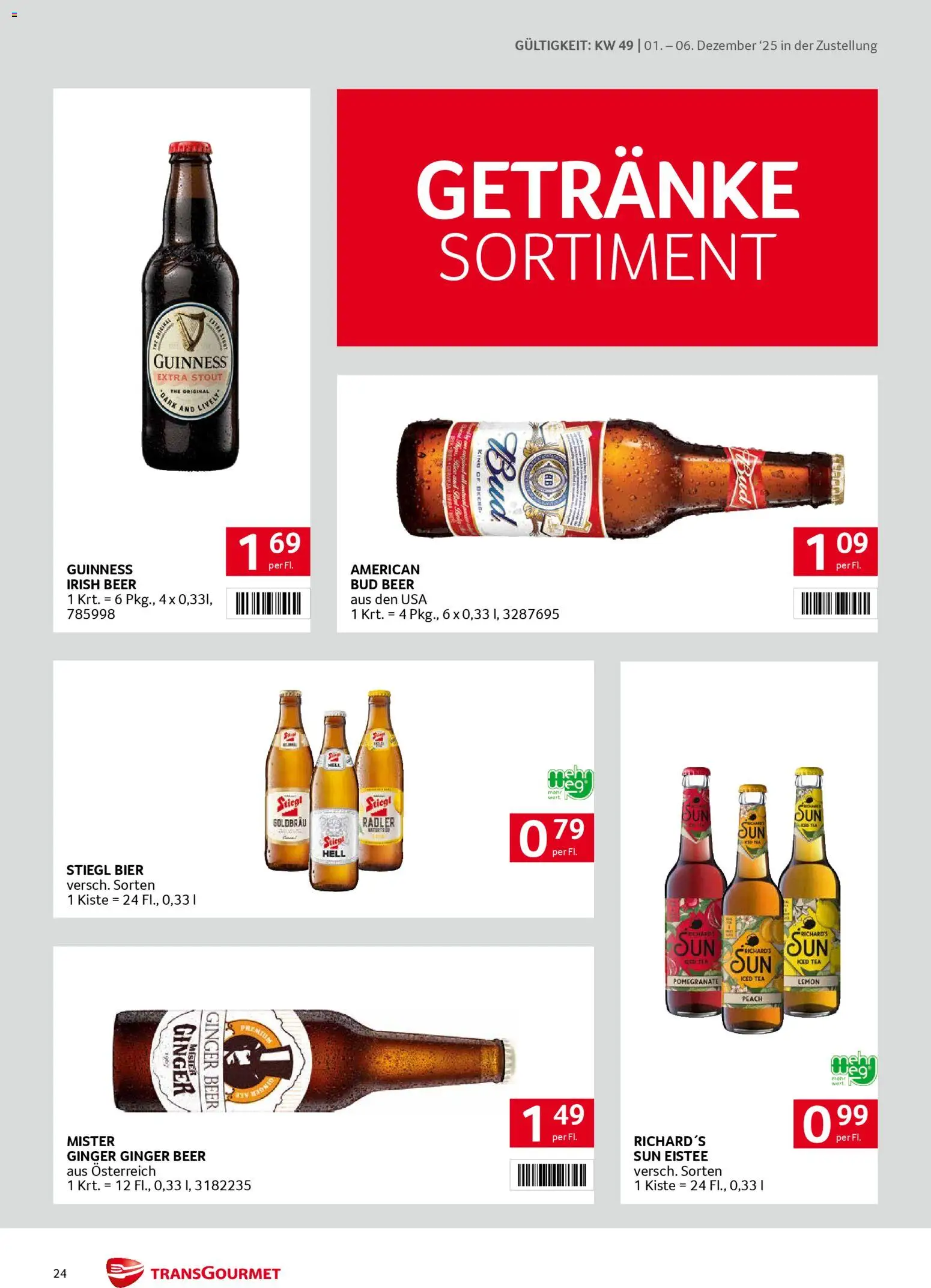 Transgourmet Zustellaktion gültig ab 01.12.2025 | Seite: 24 | Produkte: Bier