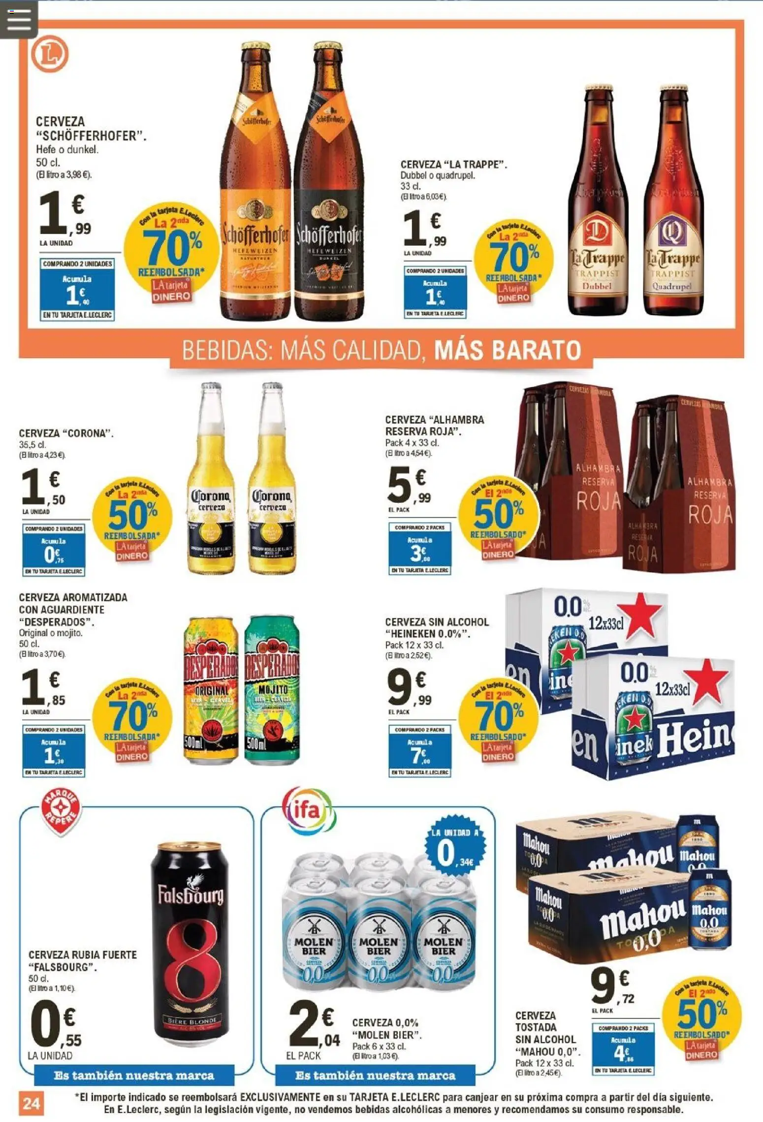 E.Leclerc folleto │ válido desde el 05.11.2025 | Página: 24 | Productos: Cerveza sin alcohol, Cerveza, Παρμεζάνα, Σπανάκι