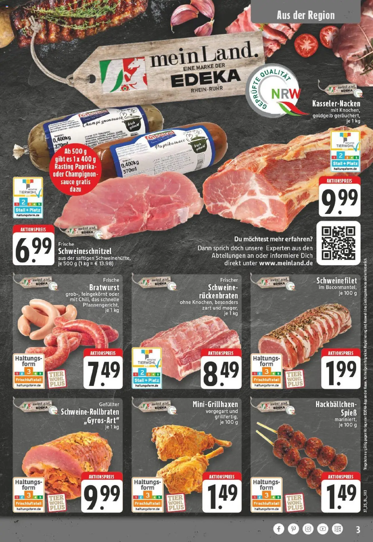 Edeka prospekt Leopoldshöhe-Asemissen	 – gültig ab 07.09.2025 | Seite: 3 | Produkte: Bratwurst, Schnitzel, Schweinefilet, Paprika