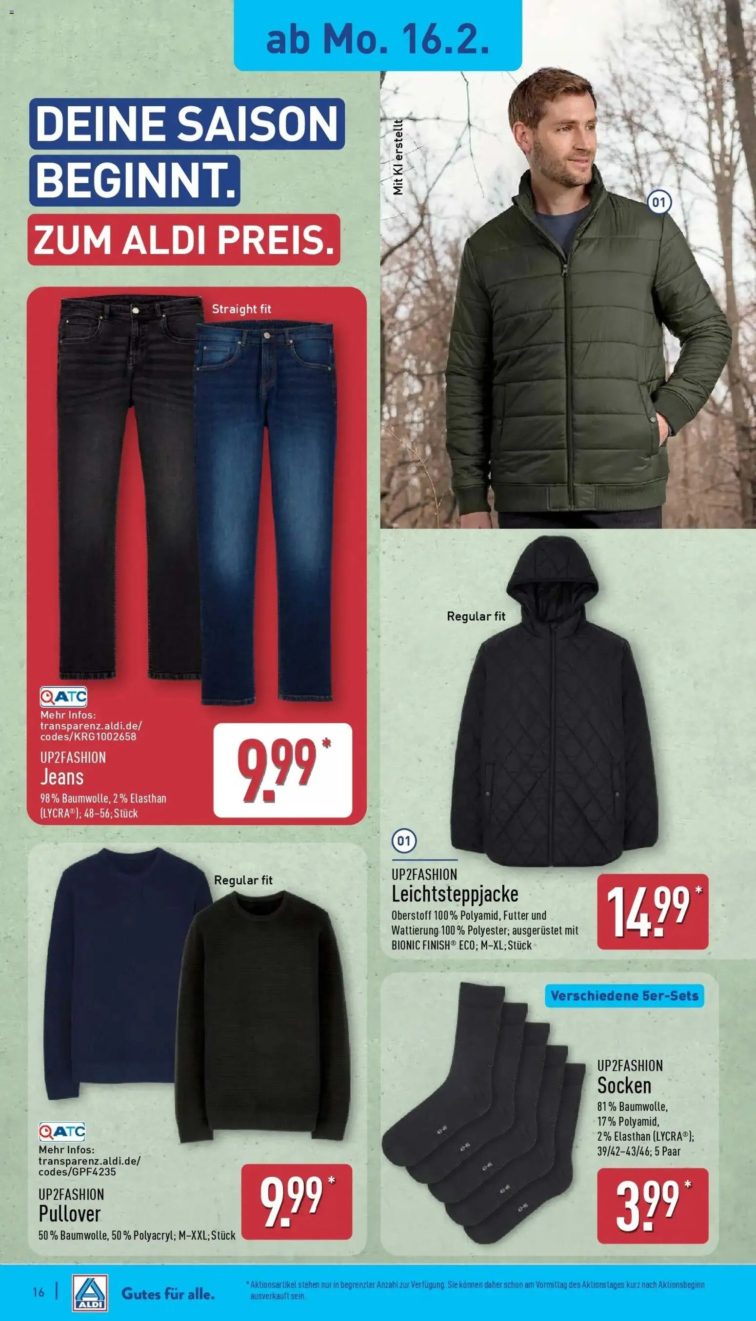 Aldi - ALDI Nord: Wochenangebote – gültig ab 15.02.2026 | Seite: 21 | Produkte: Up2fashion, Pullover, Socken, Jeans