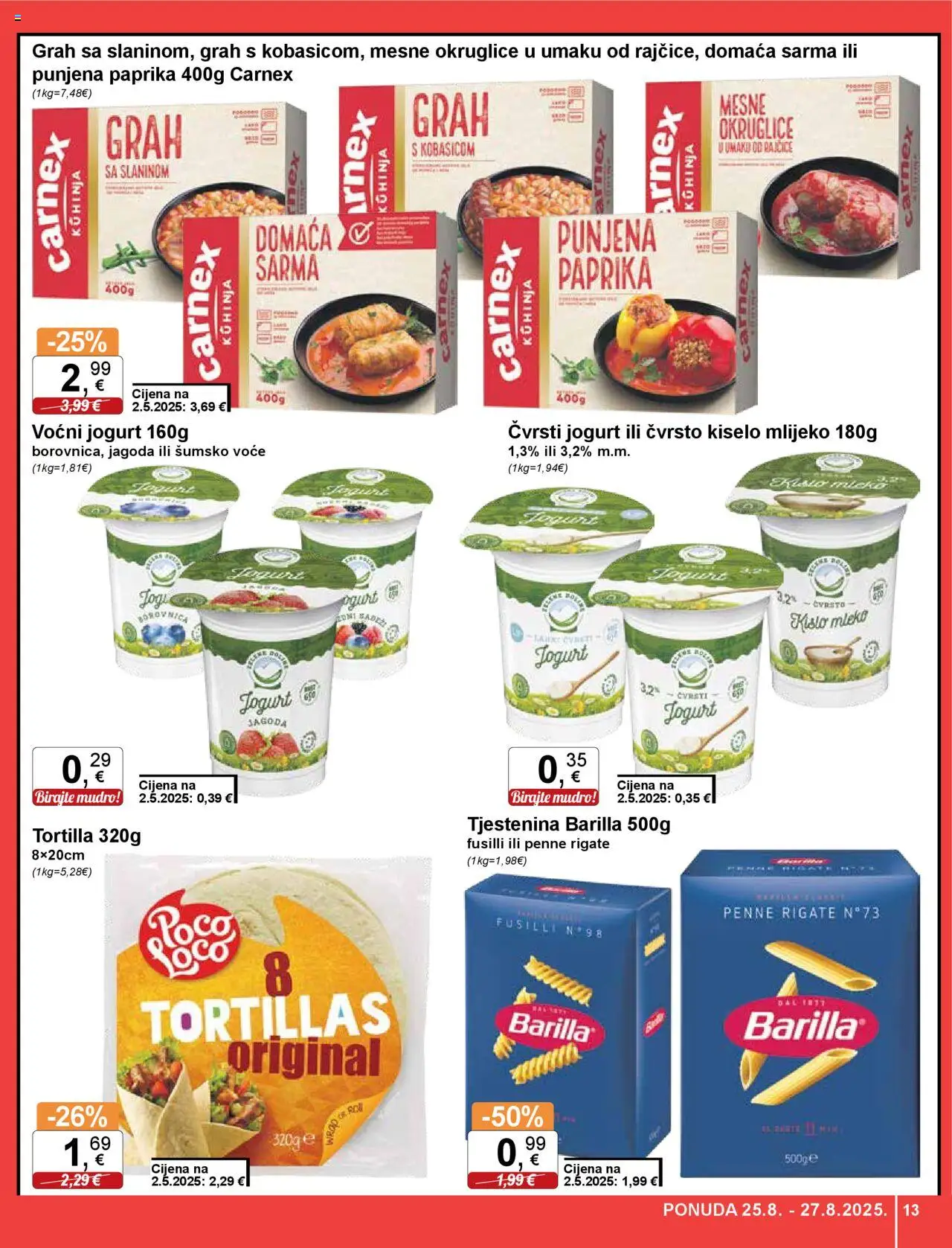 KTC katalog | vrijedi od 21.08.2025 | Stranica: 13 | Proizvodi: Šumsko voće, Voćni jogurt, Voće, Barilla