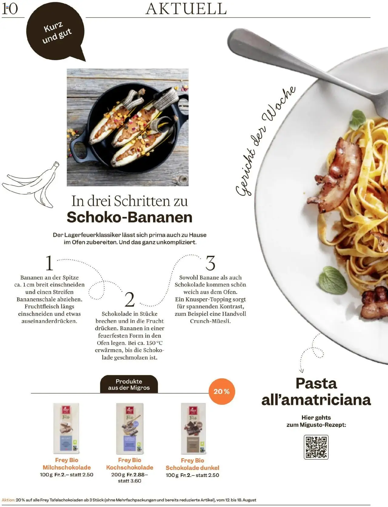 Migros - Magazin ab 12.08.2025 | Seite: 10 | Produkte: Schokobananen, Bananen, Pasta, Ofen