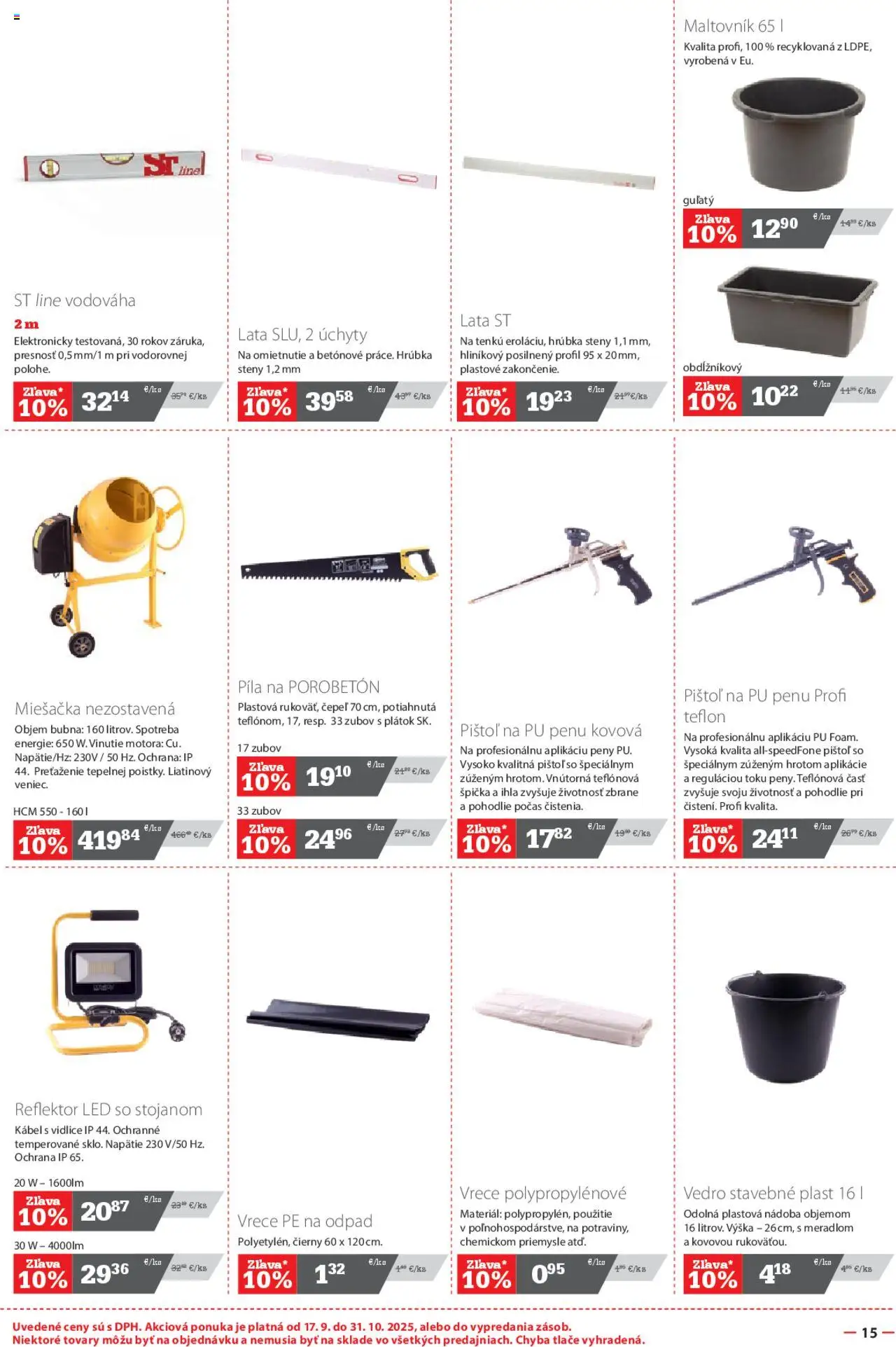 Nové STAVMAT STAVEBNINY akcie – leták je platný od 17.09.2025 | Strana: 15 | Produkty: Reflektor, Píla, Led, Kábel