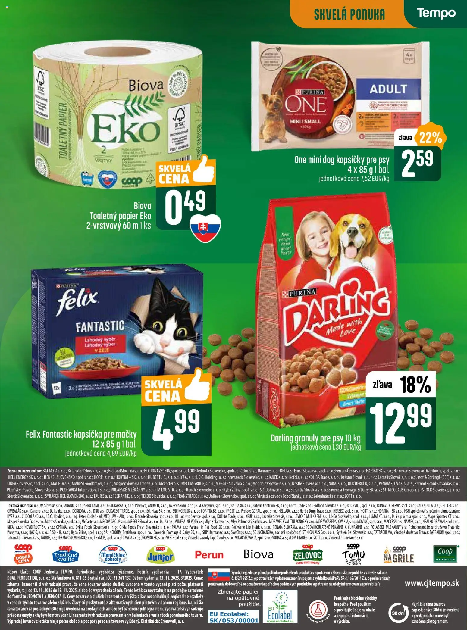 Nové COOP Jednota akcie – leták je platný od 13.11.2025 | Strana: 23 | Produkty: Felix, Lindt, Toaletný papier, Ryba