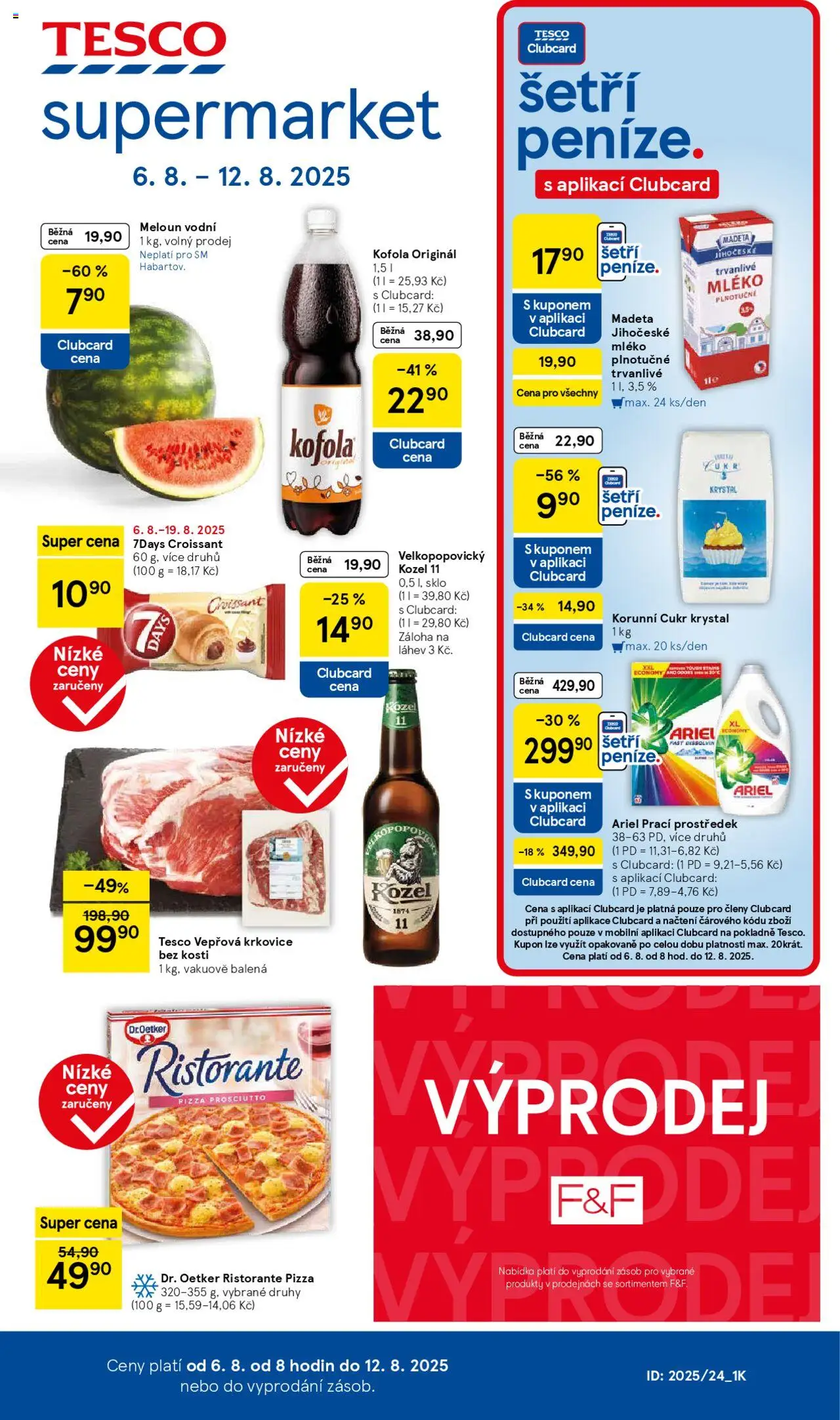Tesco leták - Supermarket od 06.08.2025 | Strana: 1 | Produkty: Pizza Dr. Oetker, Kozel, Vepřová krkovice, Meloun vodní
