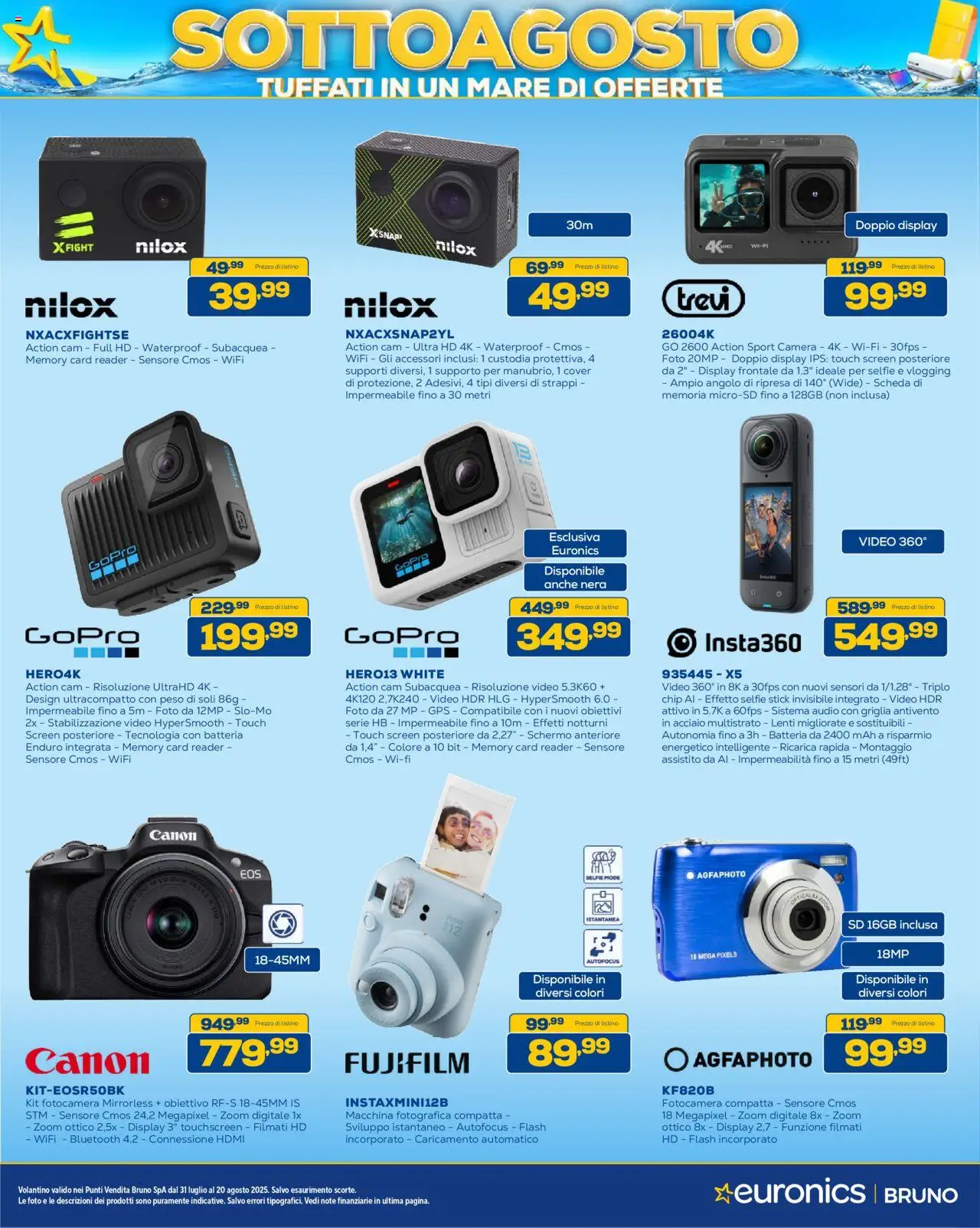 Volantino Euronics del 31.07.2025 | Pagina: 16 | Prodotti: Schermo, Action cam, Audio, Griglia