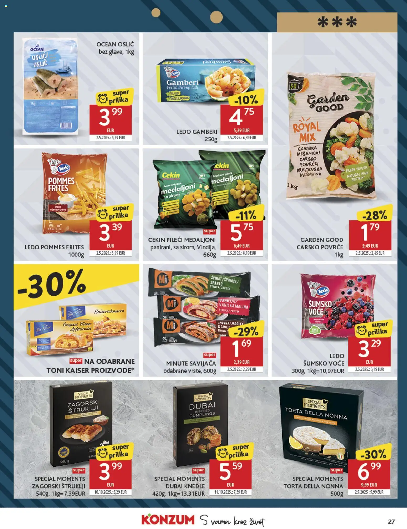 Konzum katalog | vrijedi od 17.12.2025 | Stranica: 27 | Proizvodi: Šumsko voće, Pileći medaljoni, Pommes frites, Oslić