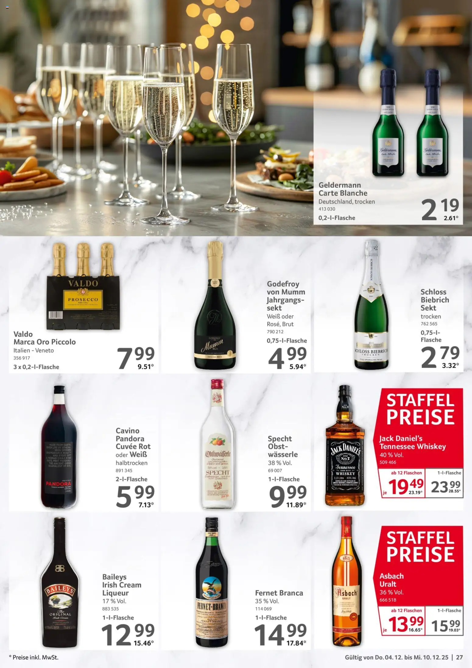 Selgros Prospekt 	 – gültig ab 04.12.2025 | Seite: 27 | Produkte: Jack Daniel's, Prosecco, Baileys, Fernet branca