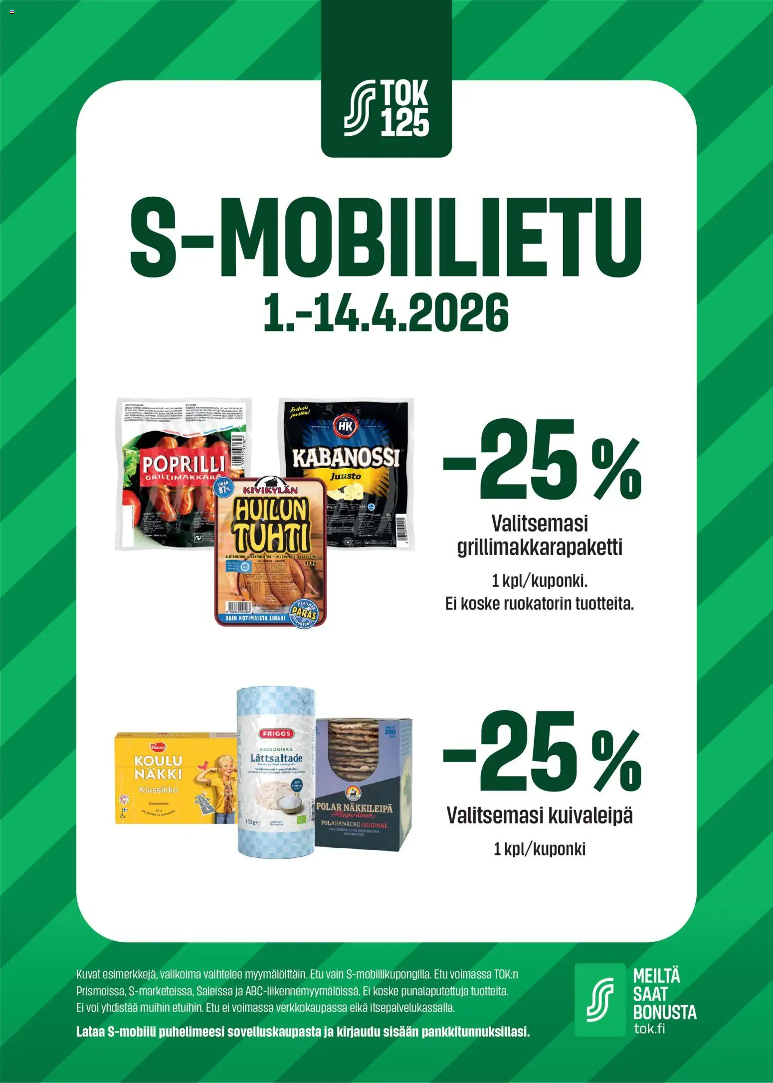 Sale S-mobiilietu – voimassa 01.04.2026 alkaen | Sivu: 1 | Tuotteet: Näkkileipä, Voi, Juusto