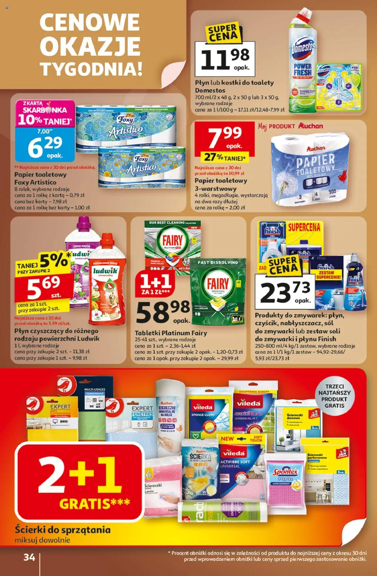 Auchan Gazetka - Wielkie przeboje cenowe Hipermarket od 23.10.2025 | Strona: 34 | Produkty: Karta, Top, Papier toaletowy, Vileda