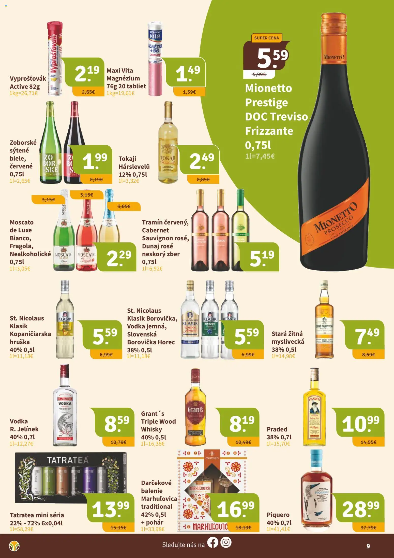 Nové Nitrazdroj akcie – leták je platný od 15.12.2025 | Strana: 9 | Produkty: Víno, Prosecco, Borovička, Vodka