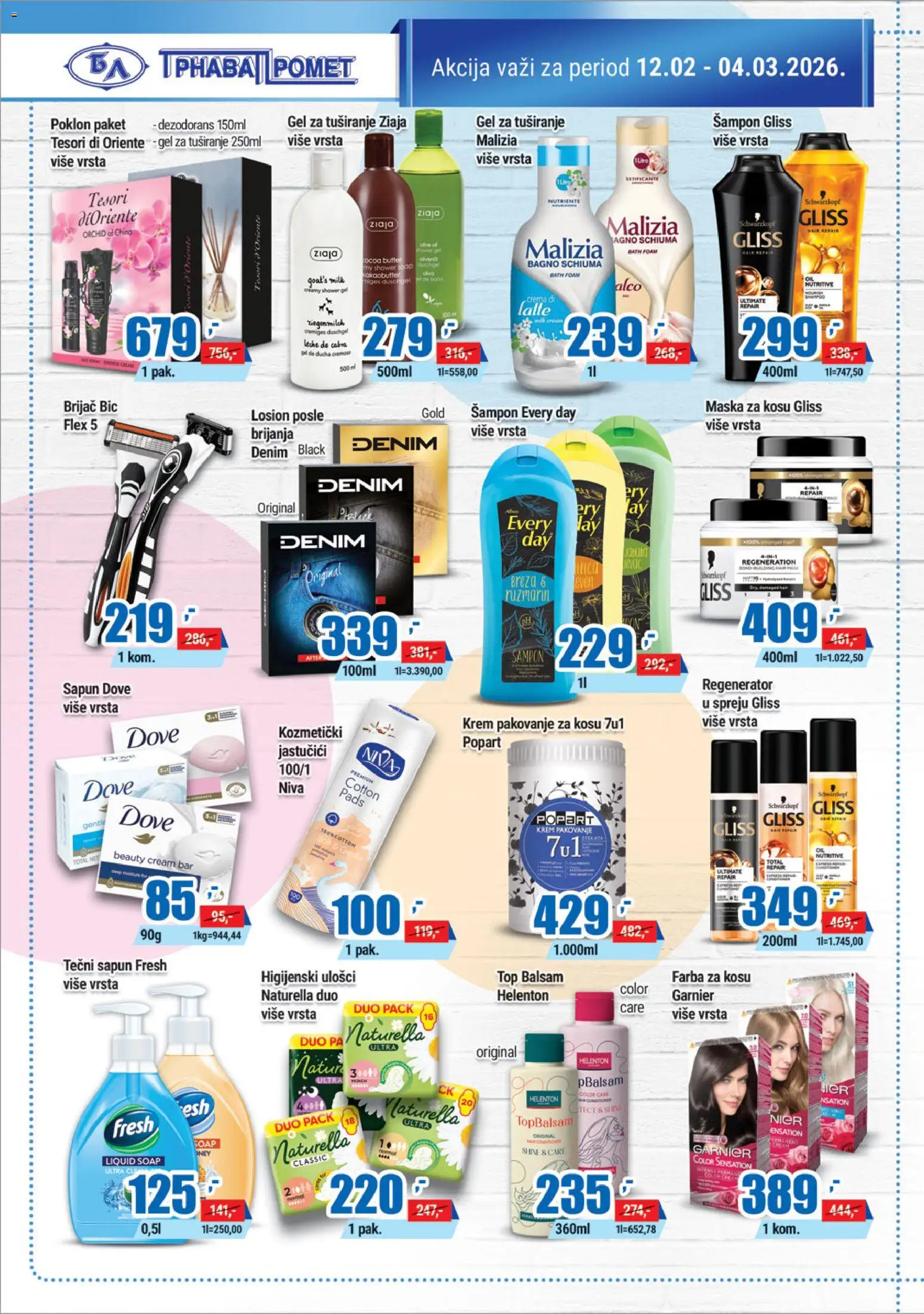 Trnava Promet katalog - važi od 12.02.2026 | Strana: 18 | Proizvode: Šampon, Maska za kosu, Losion posle brijanja, Sapun