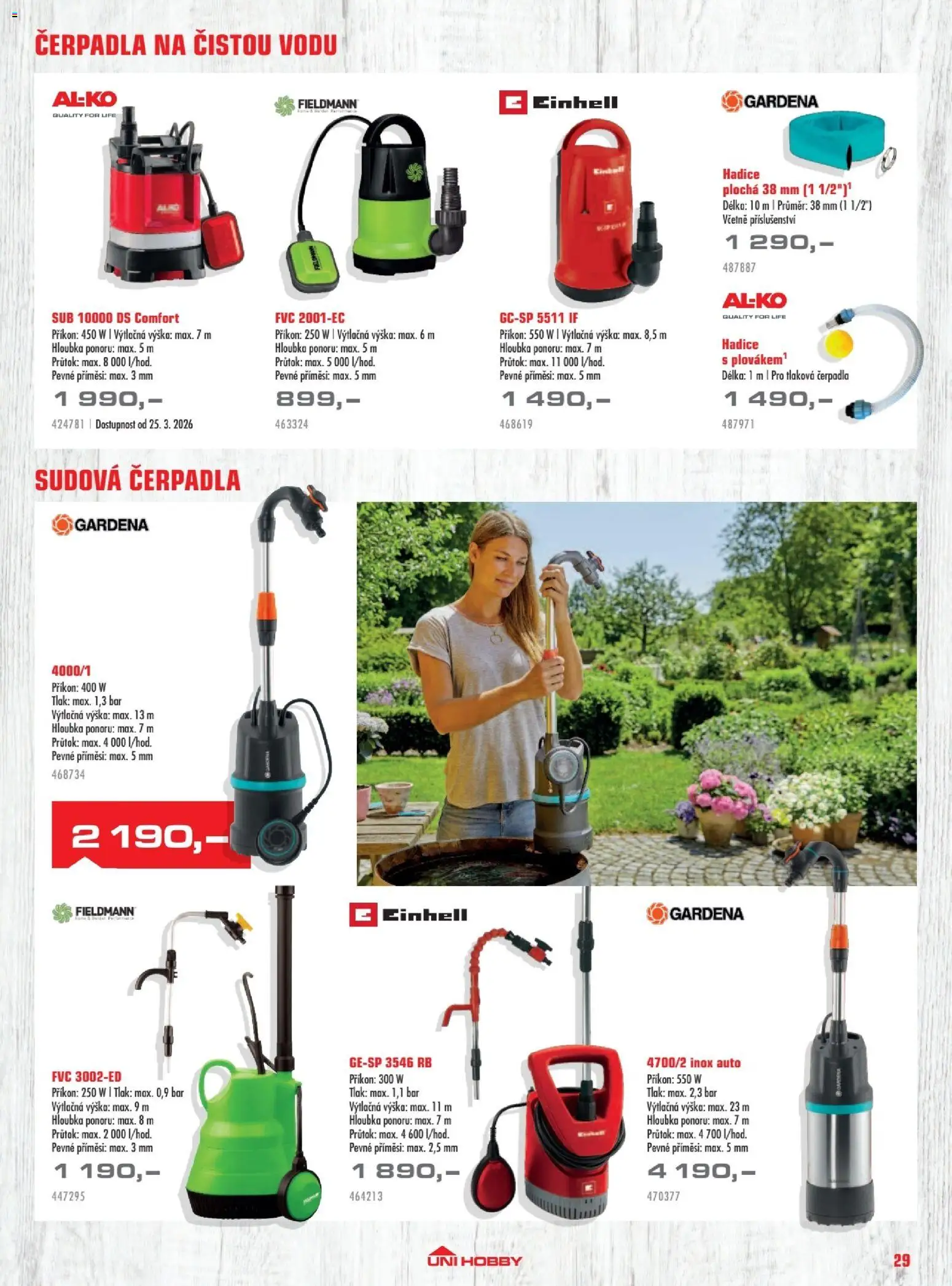 Uni Hobby katalog - Zahradní technika 2026 od 13.03.2026 | Strana: 29 | Produkty: Hadice