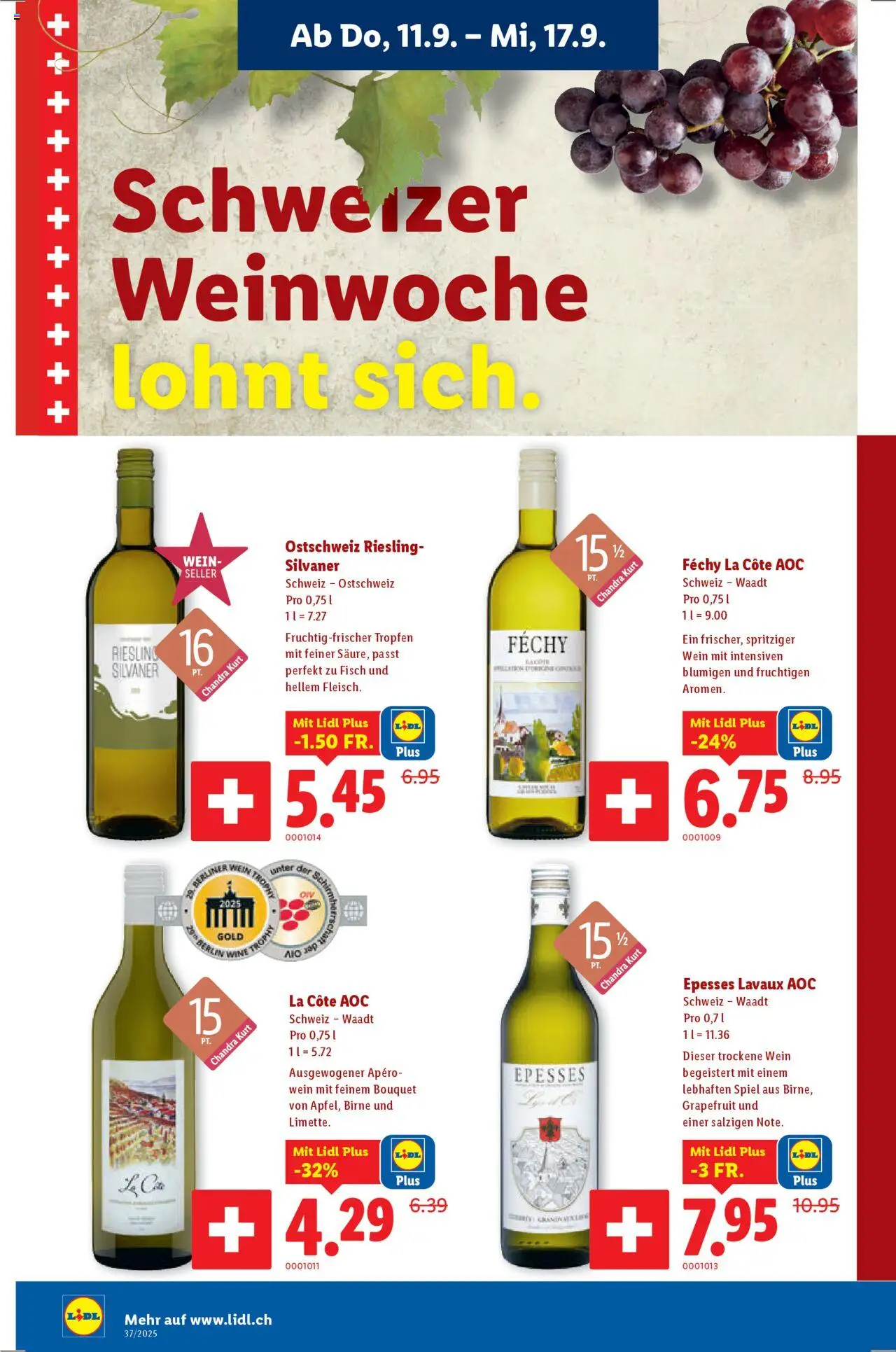 Lidl Aktionen – gültig ab 11.09.2025 | Seite: 16 | Produkte: Wein, Birne, Fisch, Grapefruit