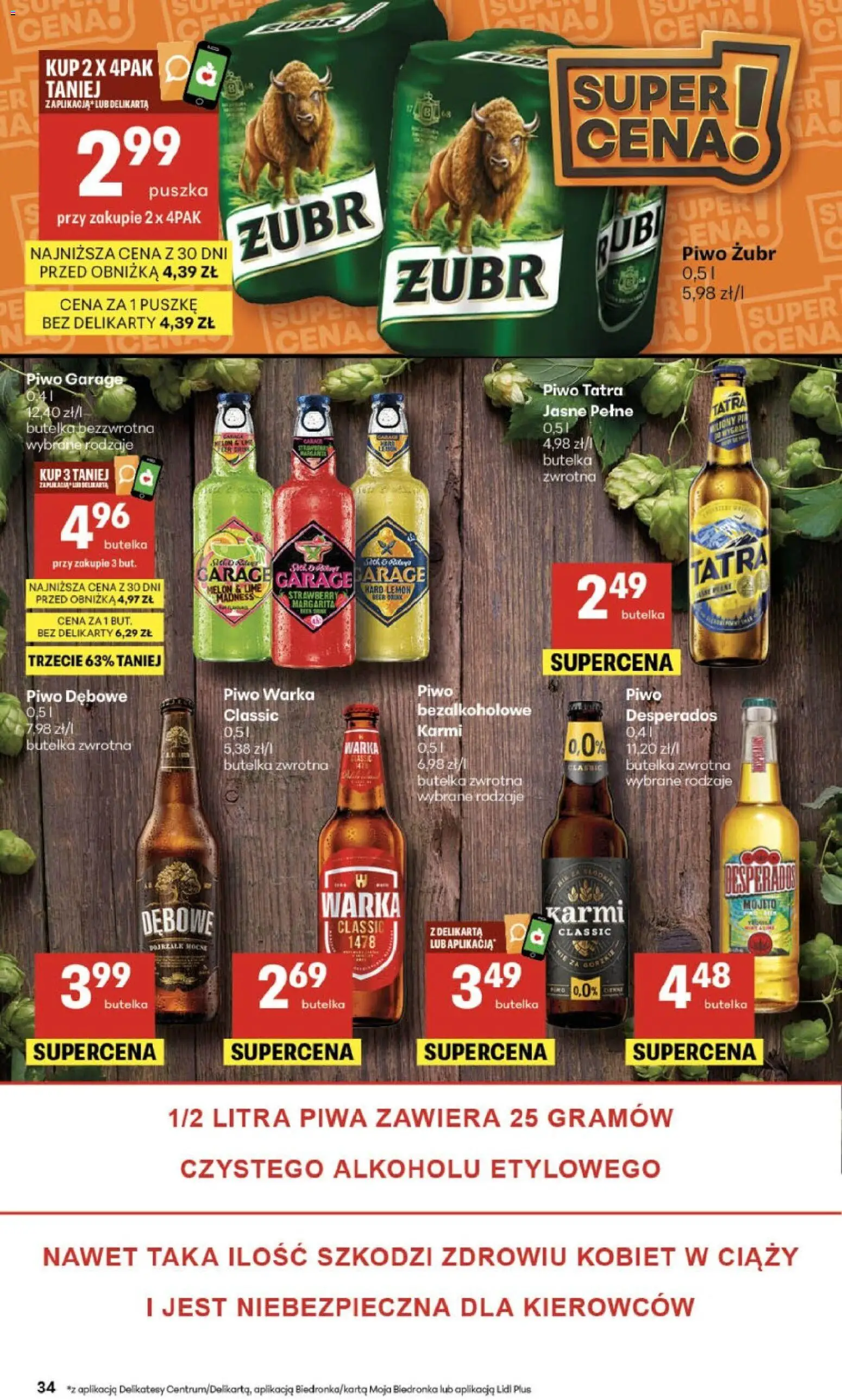 Delikatesy Centrum gazetka od 05.03.2026 | Strona: 34 | Produkty: Piwo żubr, Delikatesy, Warka, Piwo