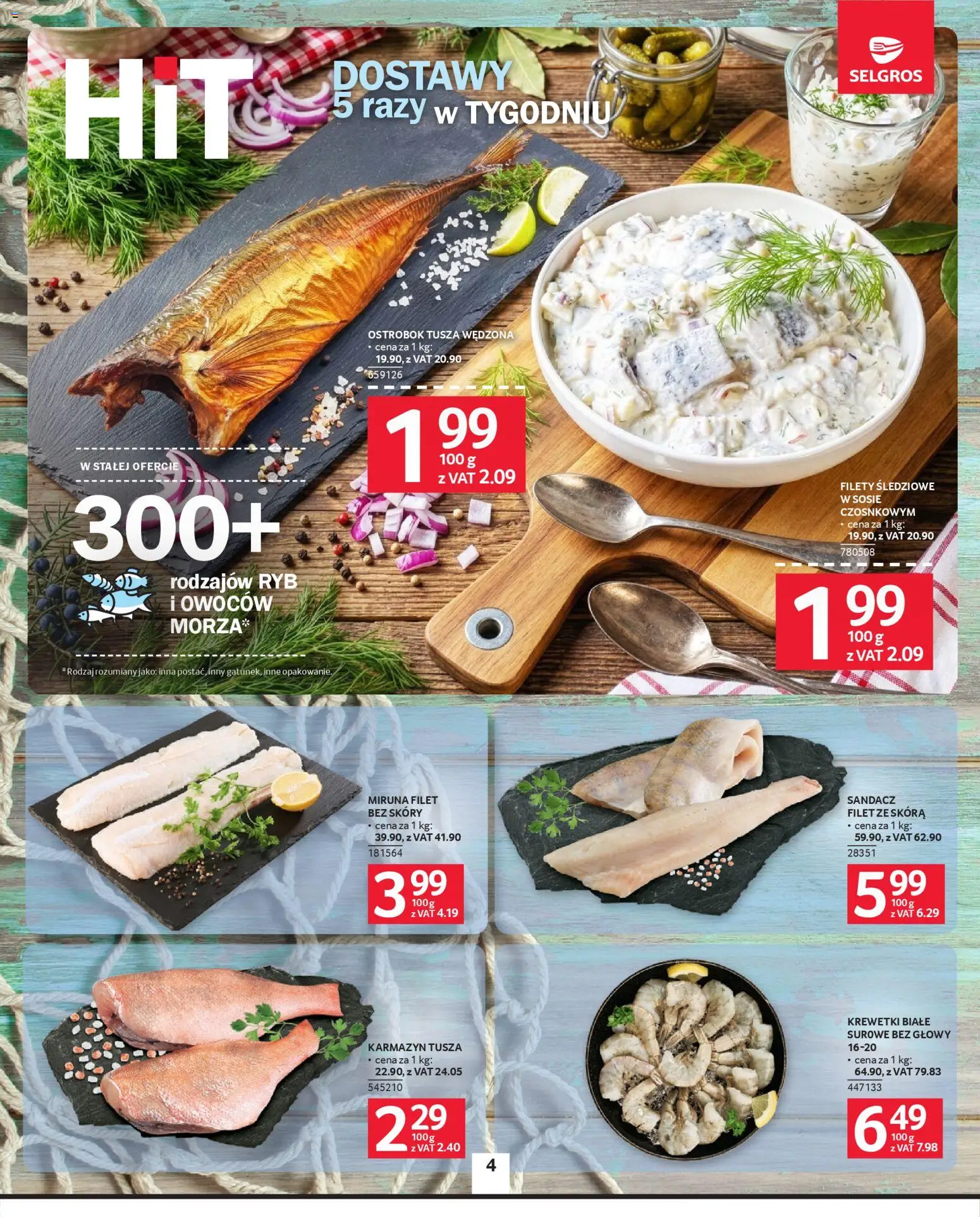 Selgros cash&carry Gazetka od 19.02.2026 | Strona: 4 | Produkty: Krewetki, Miruna, Sandacz, Krewetki białe