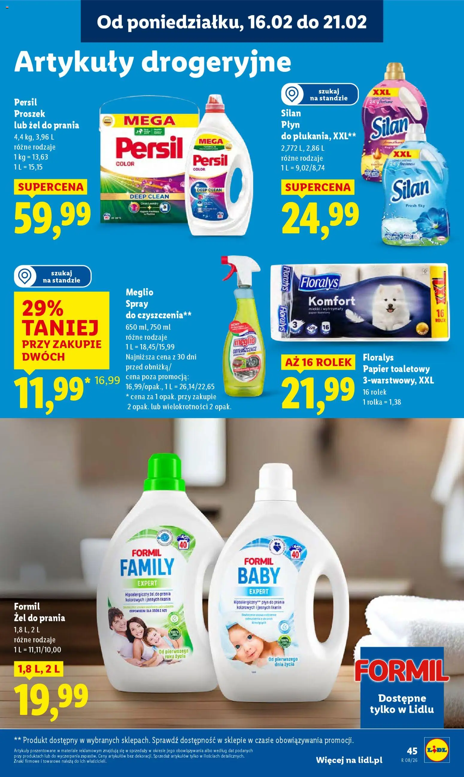 Lidl Gazetka od 16.02.2026 | Strona: 45 | Produkty: Meglio, Papier toaletowy, Persil, Żel do prania persil