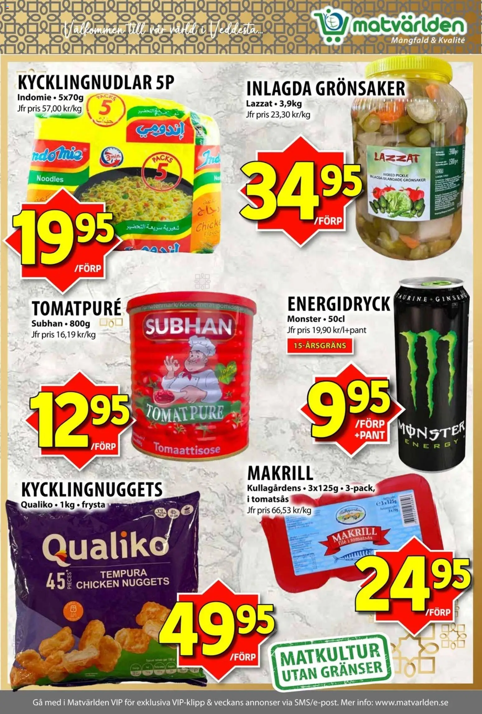 Matvärlden reklamblad aktuell från 05.01.2026 | Sida: 5 | Produkter: Tomatpure, Energidryck, Tomatsås