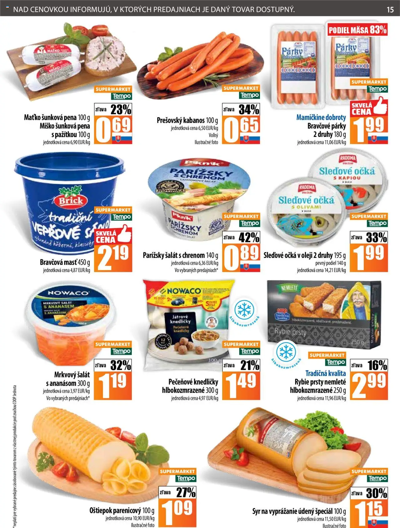 COOP Jednota leták │ platný od 07.08.2025 | Strana: 15 | Produkty: Syr, Šalát, Párky