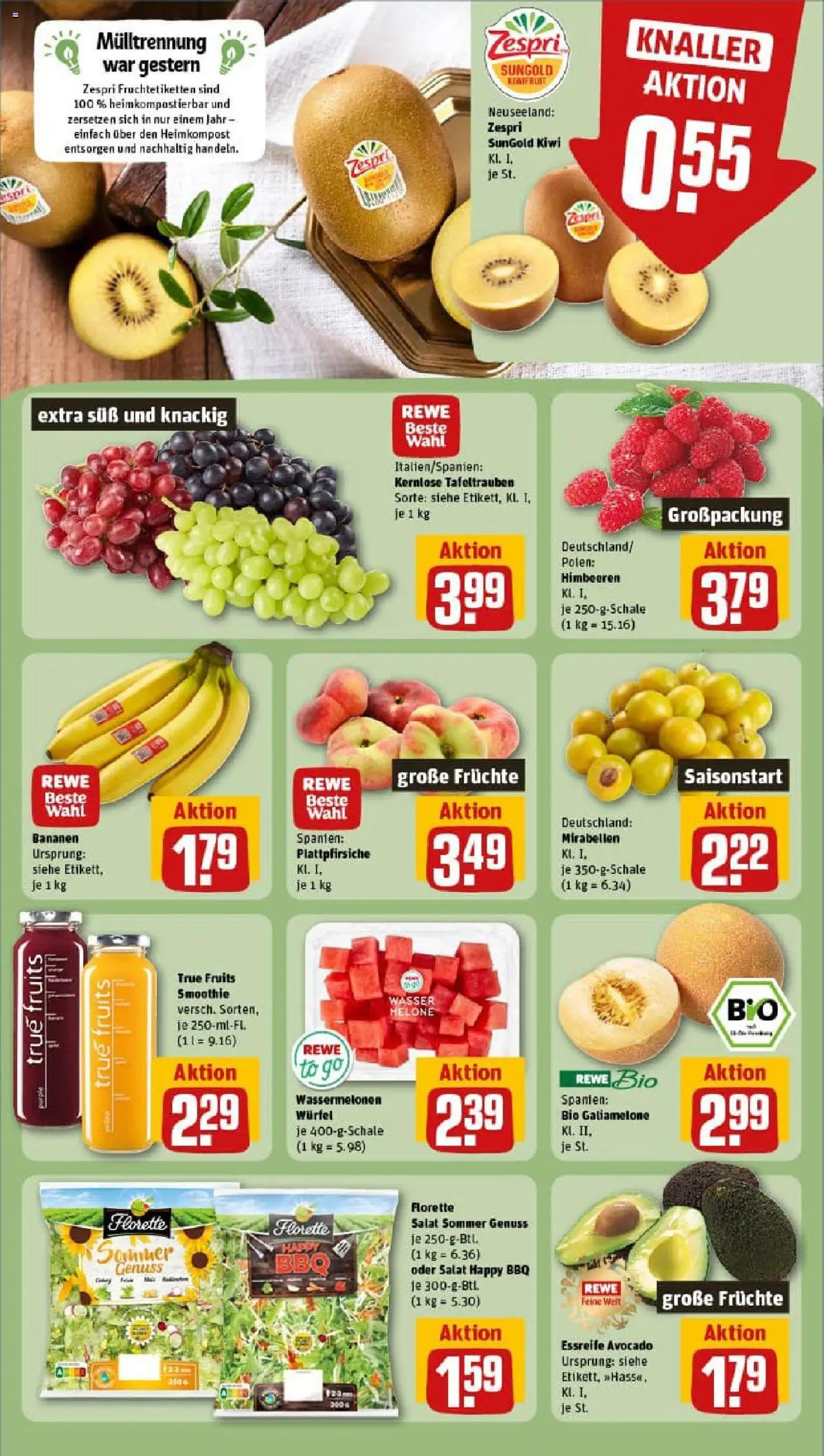 Rewe prospekt Rüsselsheim / Hassloch	 - gültig ab dem 11.08.2025 | Seite: 6 | Produkte: Himbeeren, Bananen, Avocado, Kiwi