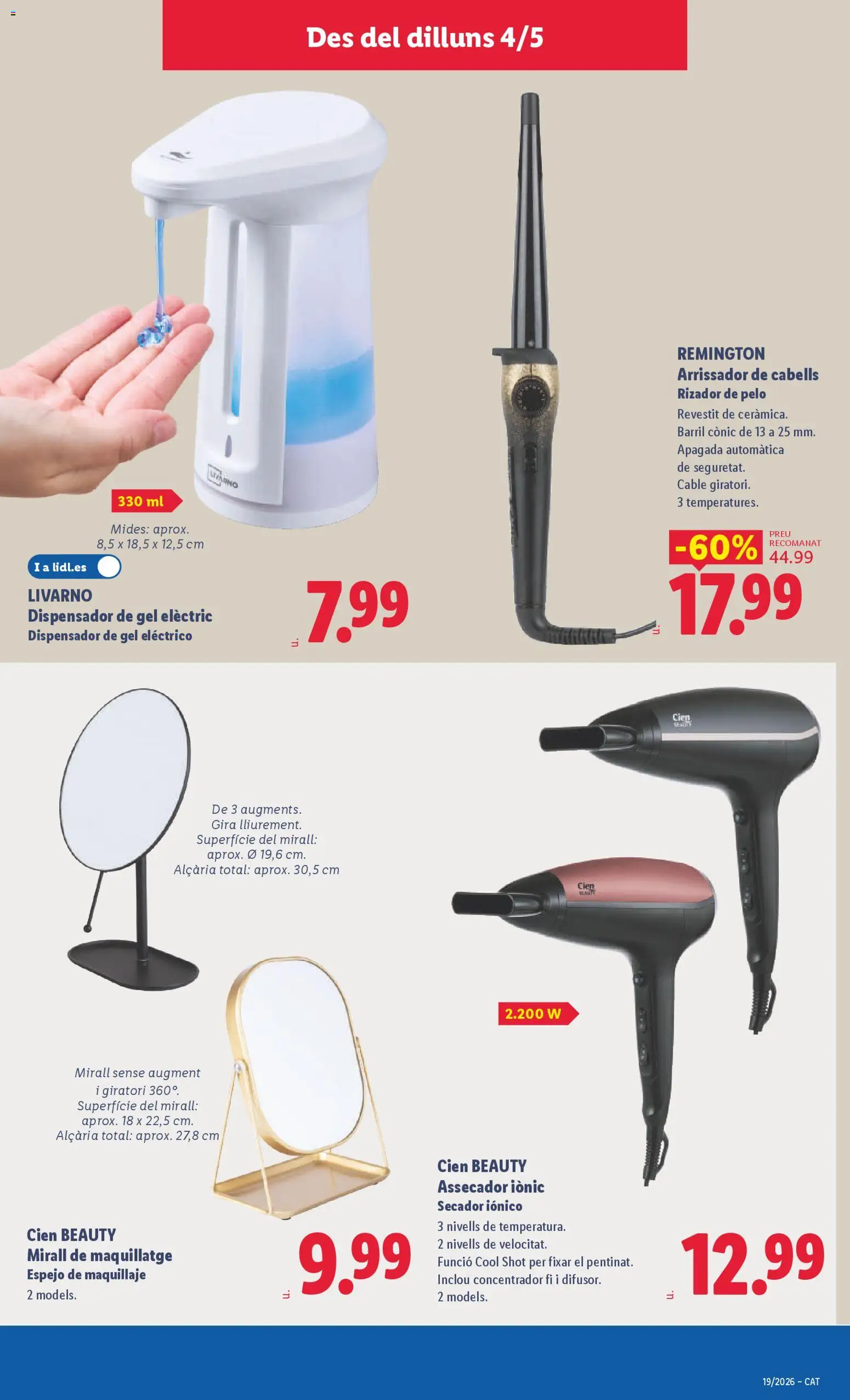 Lidl folleto de bazar │ válido desde el 04.05.2026 | Página: 15 | Productos: Maquillaje, Dispensador, Rizador de pelo, Espejo