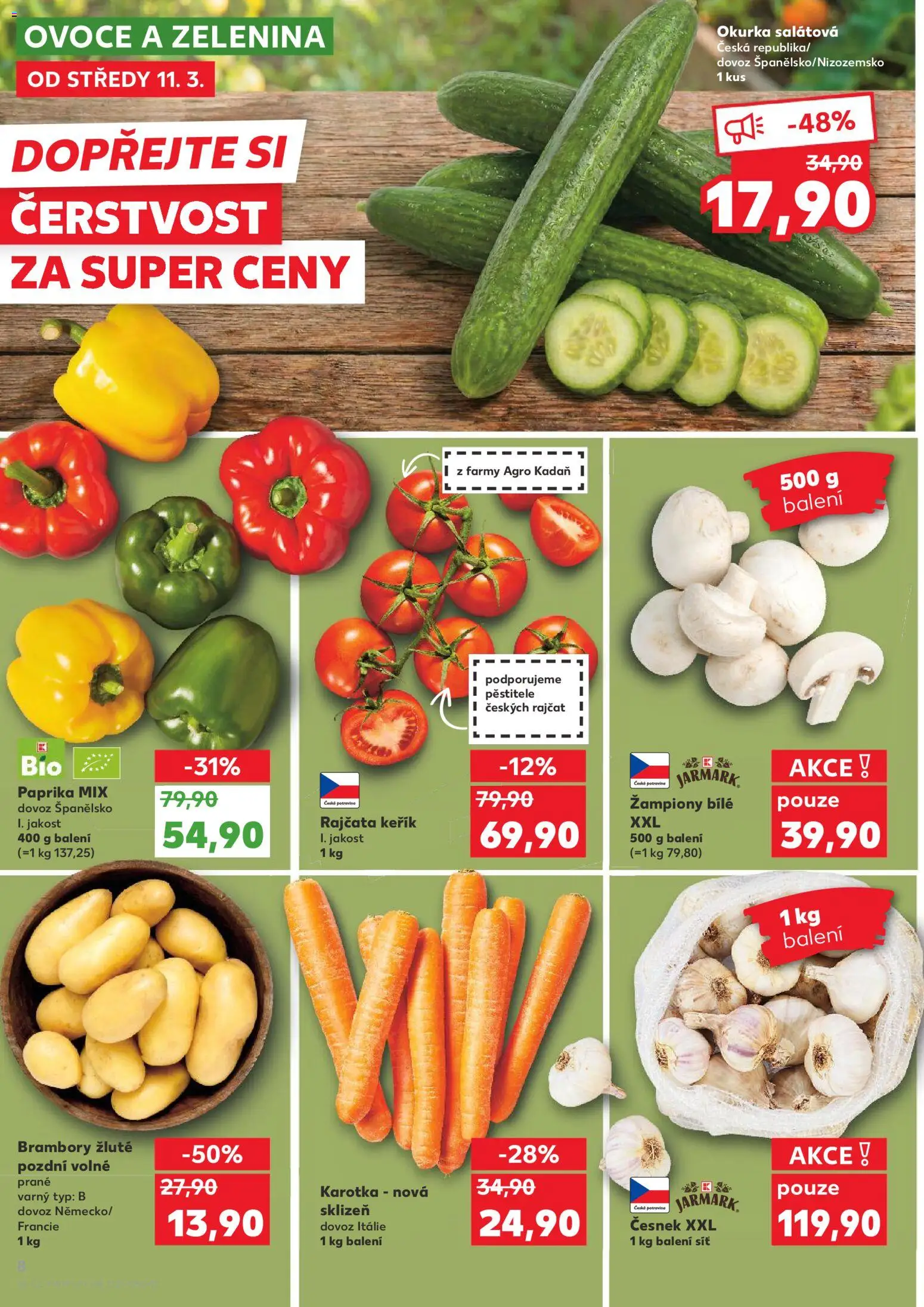 Kaufland leták - Praha 4 od 11.03.2026 | Strana: 8 | Produkty: Rajčata, Paprika, Česnek, Okurka