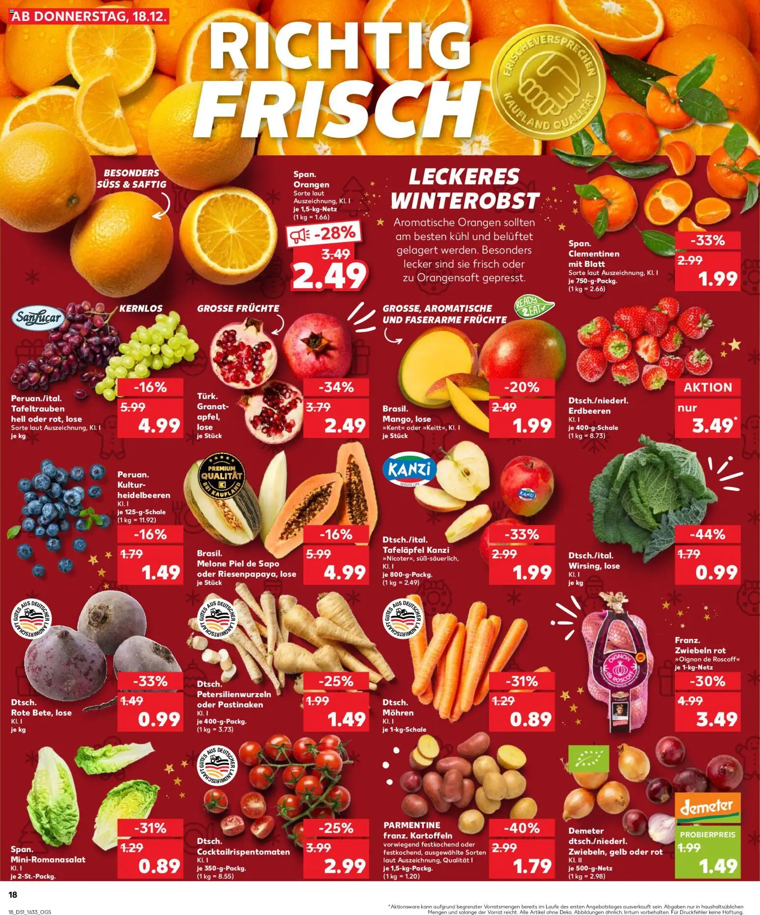 Kaufland prospekt Stuttgart	 – gültig ab 21.12.2025 | Seite: 18 | Produkte: Orangen, Orangensaft, Heidelbeeren, Zwiebeln