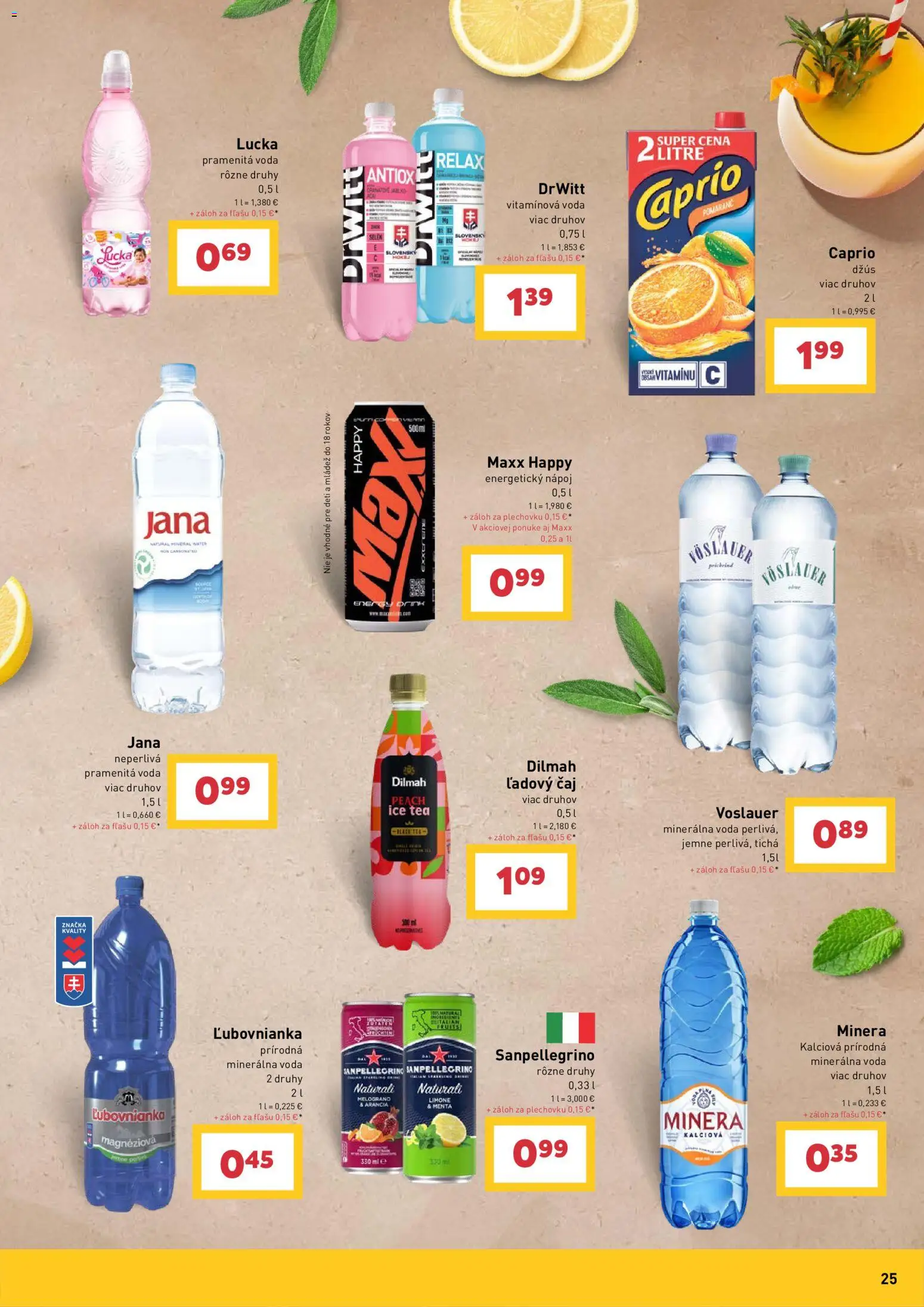 Nové Billa akcie – leták je platný od 29.04.2026 | Strana: 25 | Produkty: Čaj, Lucka, Voda, Energetický nápoj