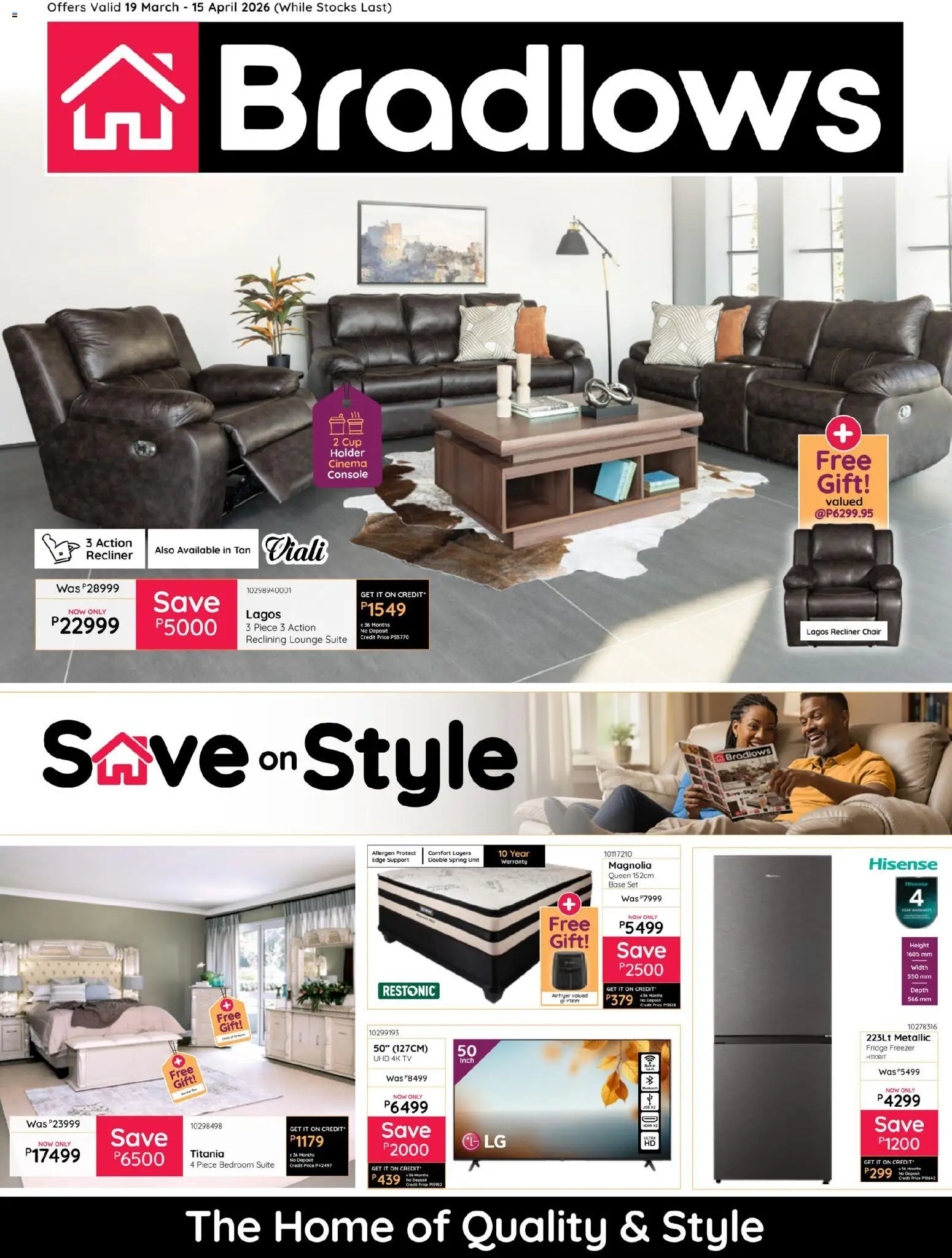 New Bradlows catalogue – valid from 19.03.2026 | Page: 1 | Products: Freezer, TV, Fridge, Lounge suite