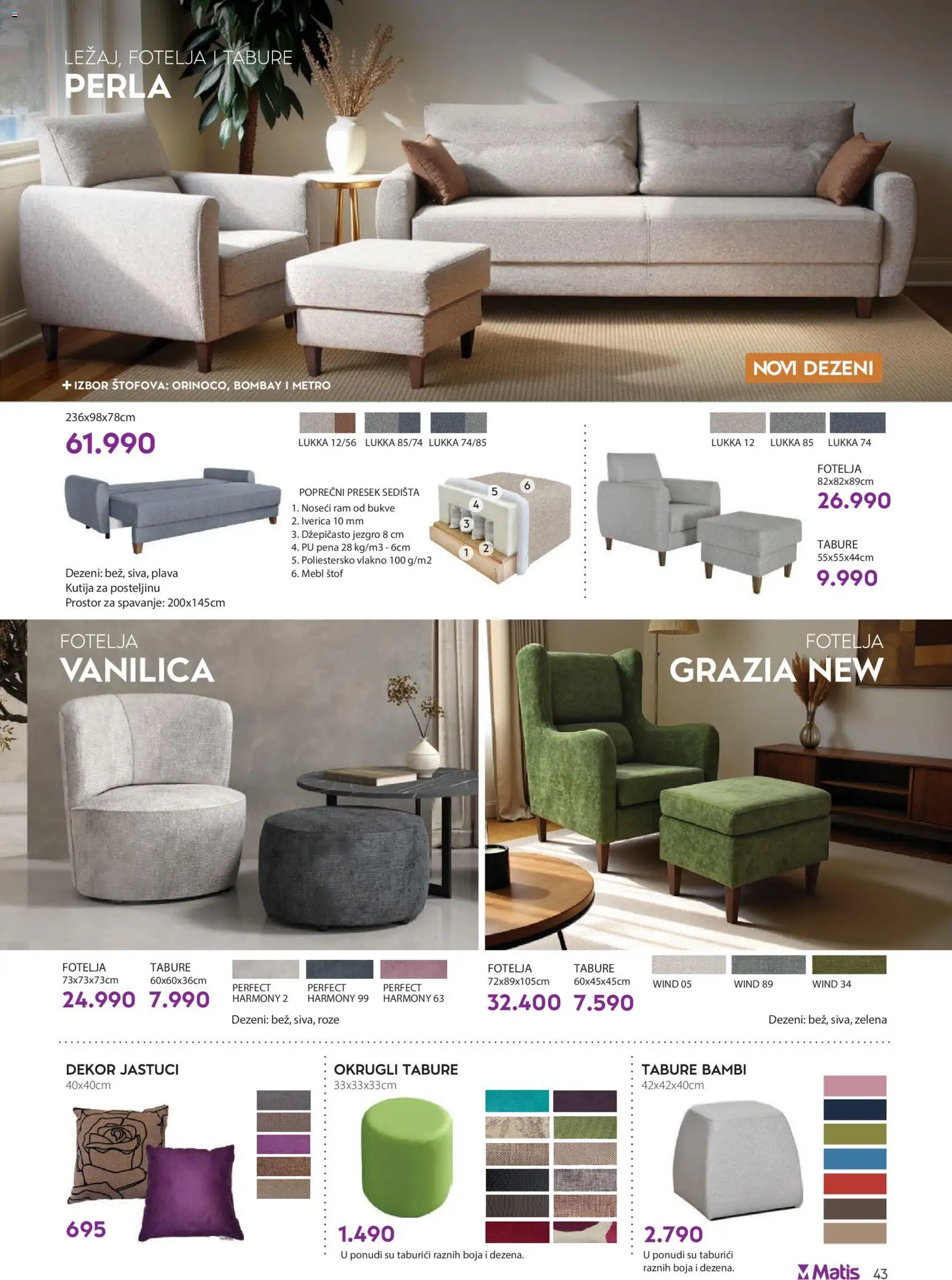 Matis katalog - važi od 01.01.2025 | Strana: 43 | Proizvode: Fotelja, Kutija, Tabure